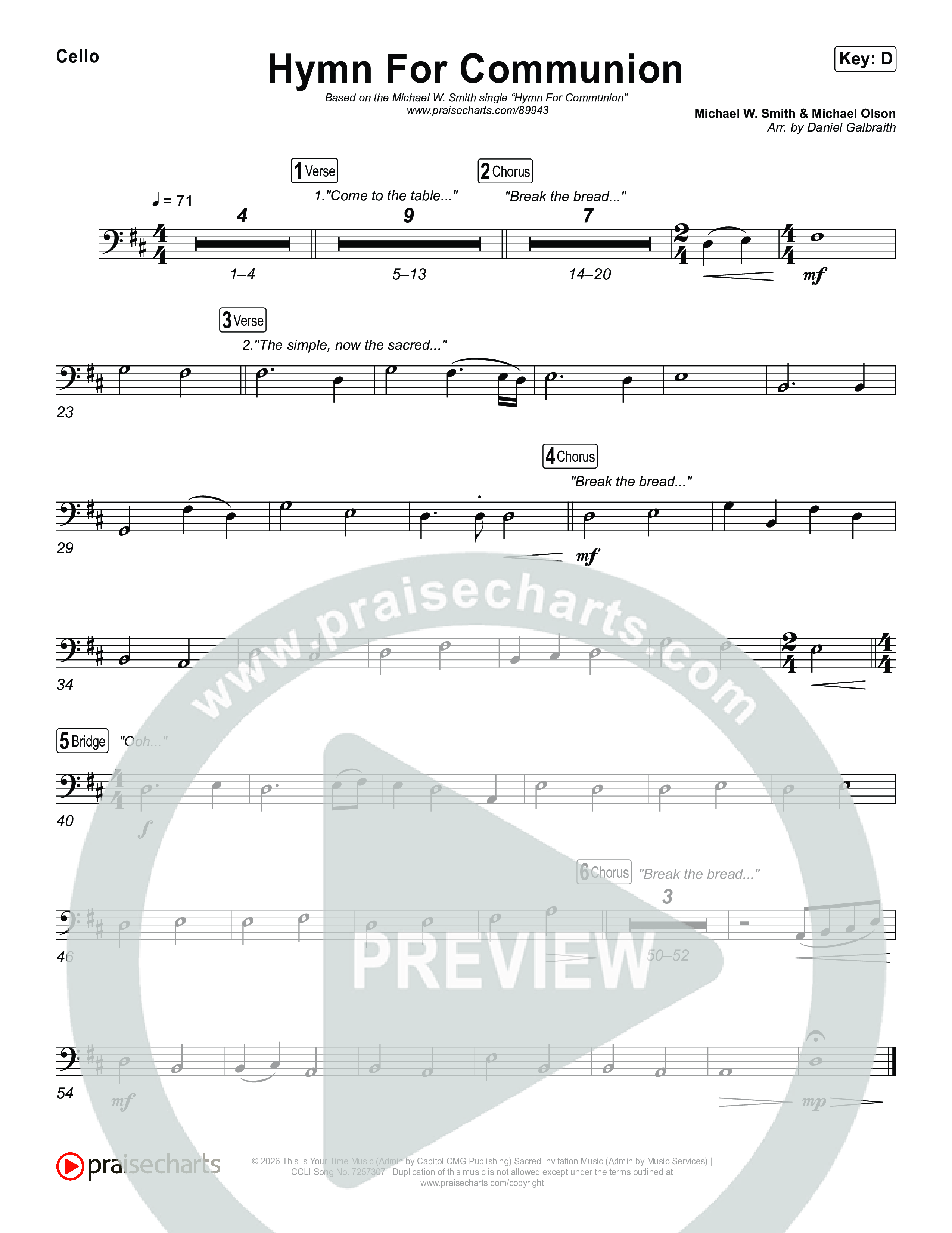 Hymn For Communion Cello (Michael W. Smith)