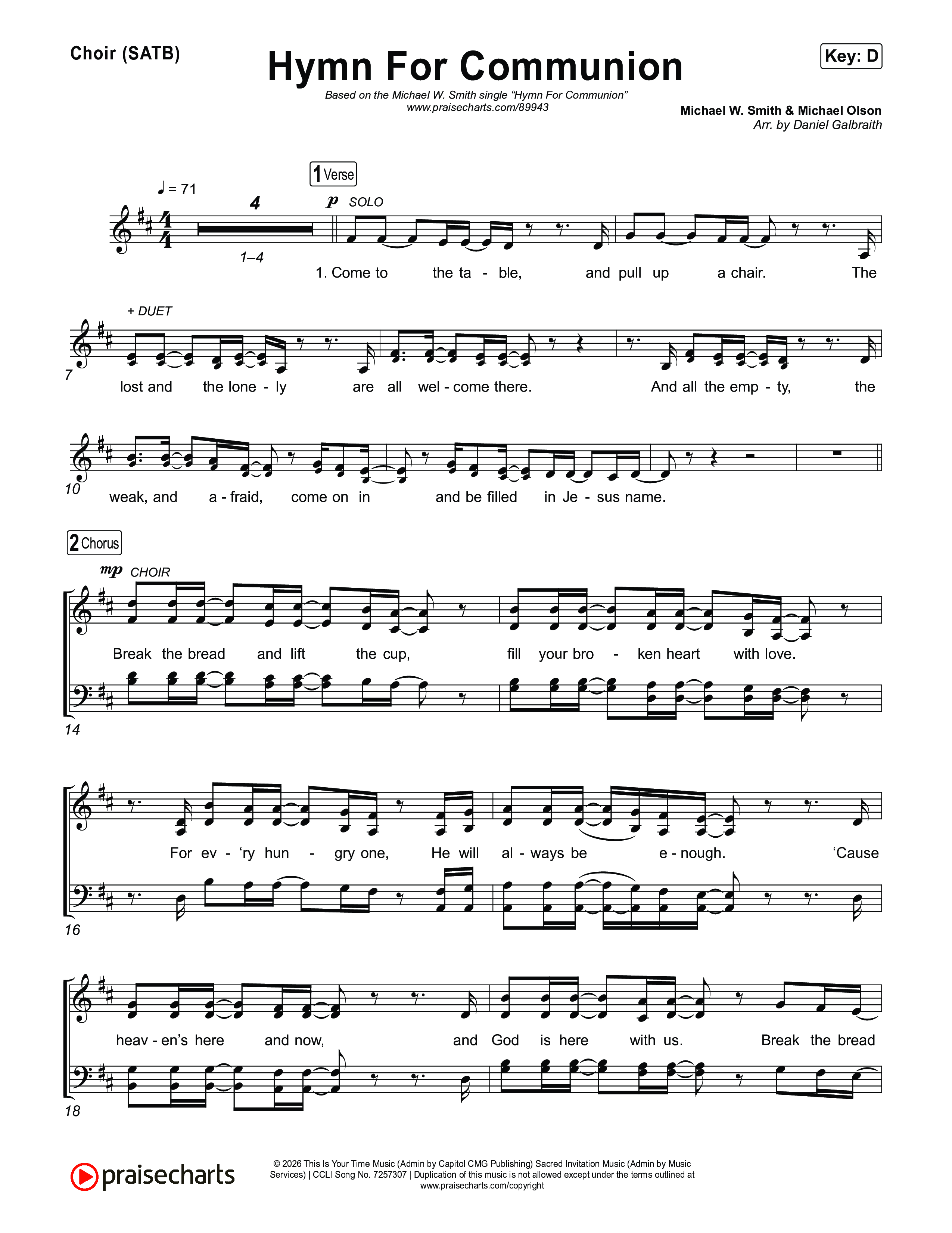 Hymn For Communion Choir Sheet (SATB) (Michael W. Smith)