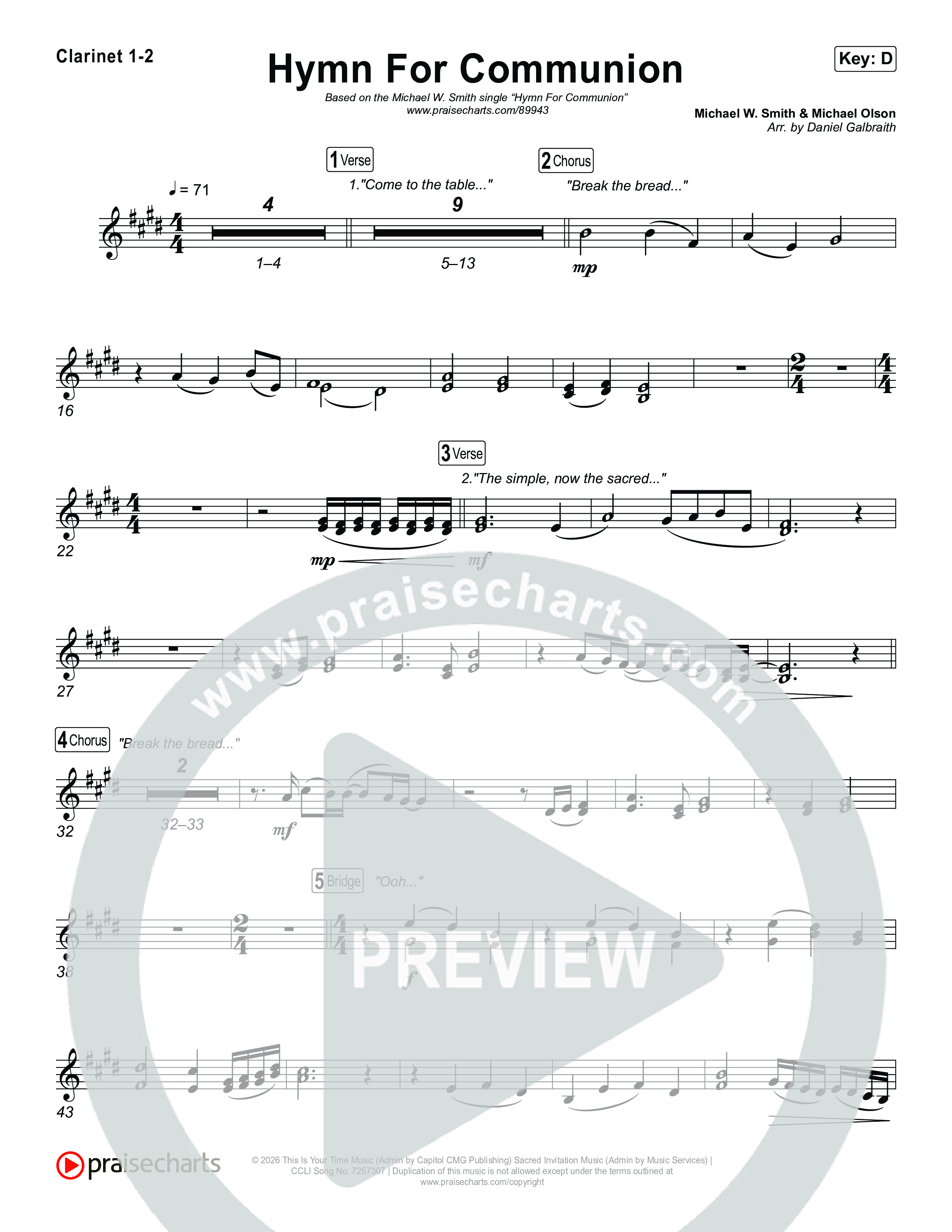 Hymn For Communion Clarinet 1,2 (Michael W. Smith)