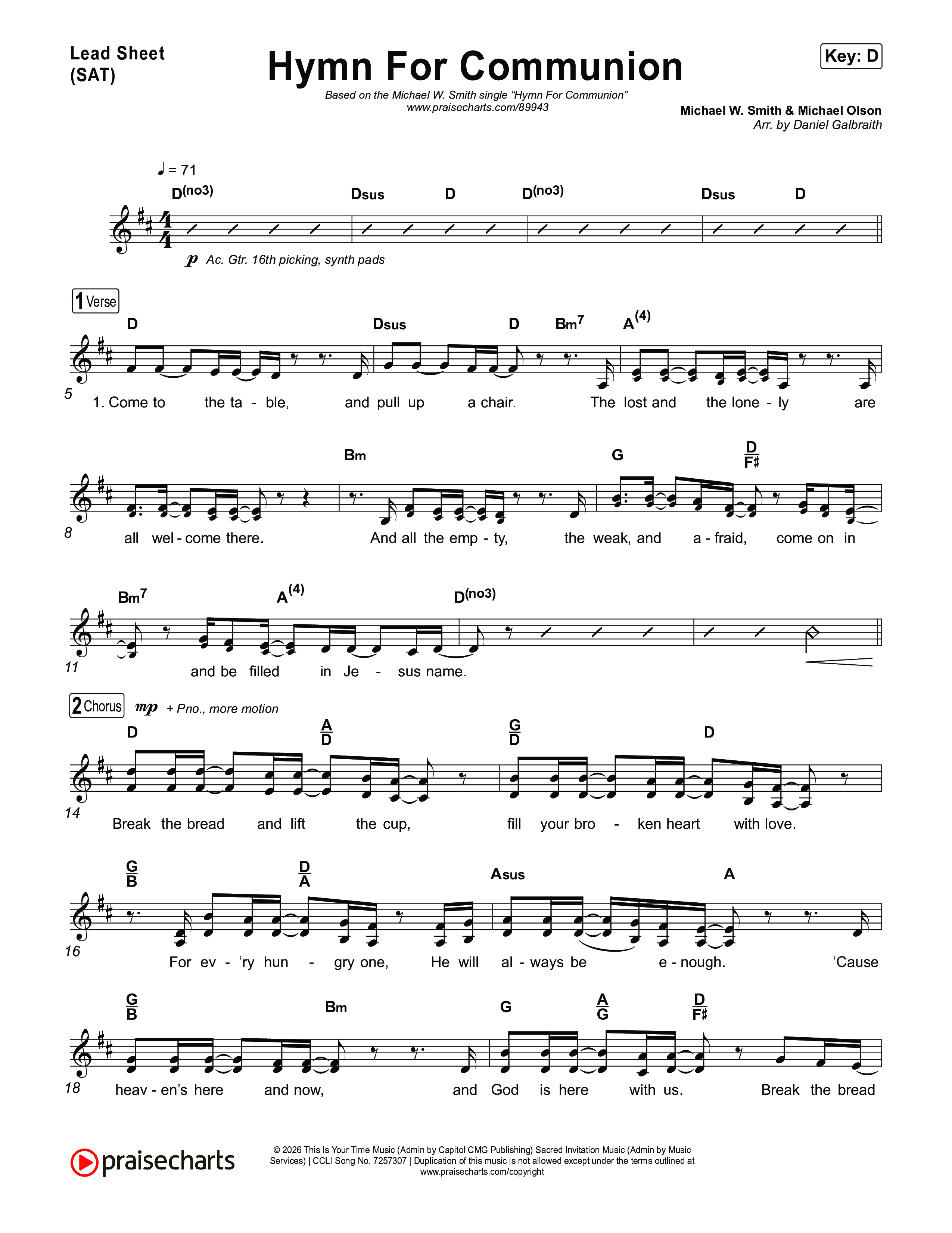Hymn For Communion Lead Sheet (SAT) (Michael W. Smith)