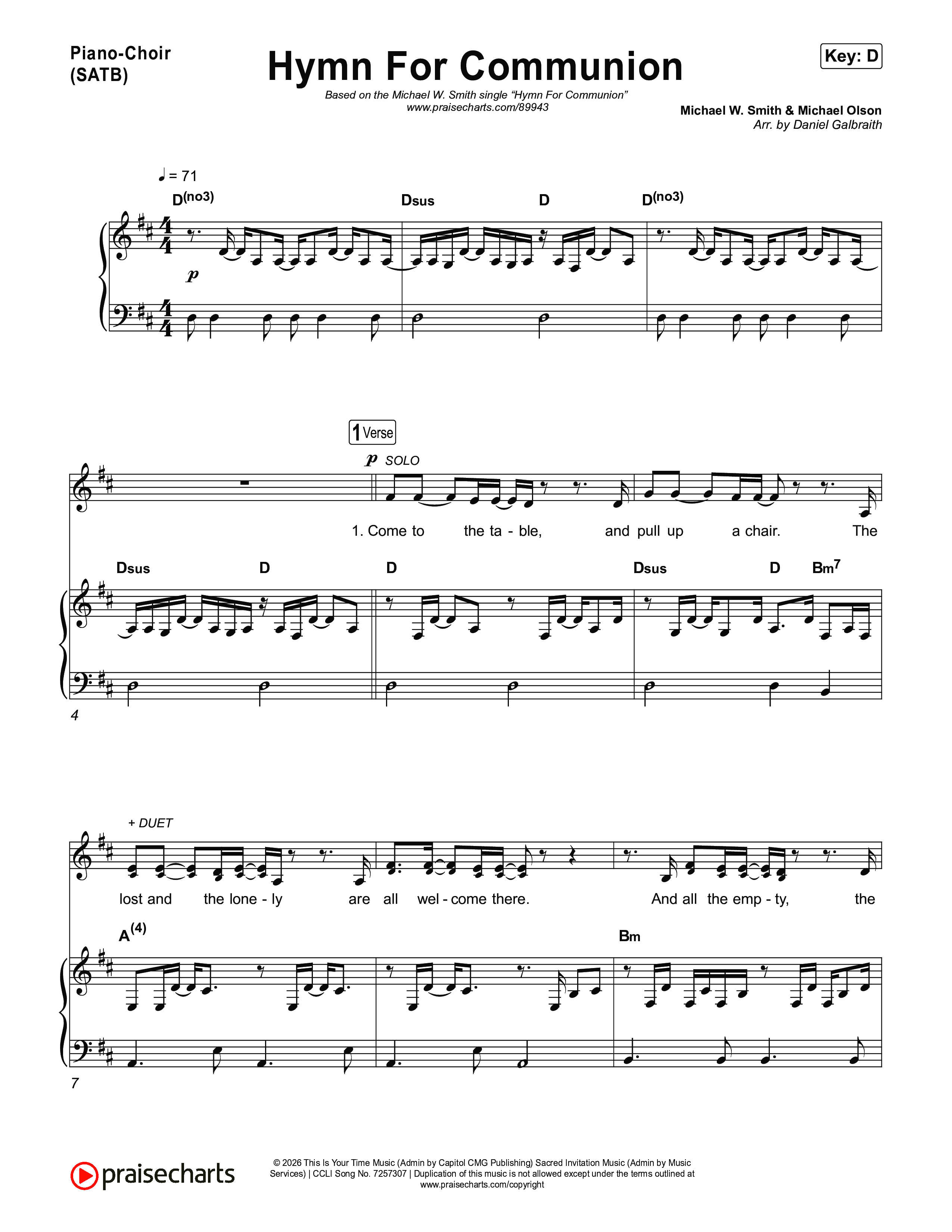 Hymn For Communion Piano/Vocal Pack (Michael W. Smith)