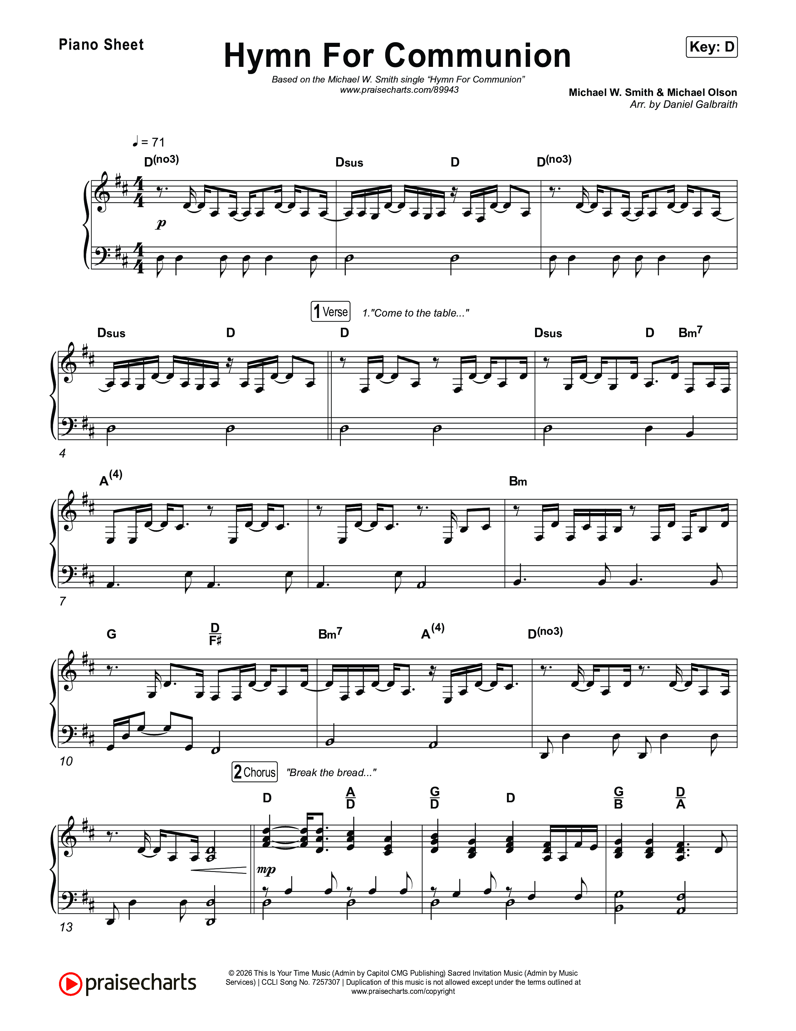 Hymn For Communion Piano Sheet (Michael W. Smith)
