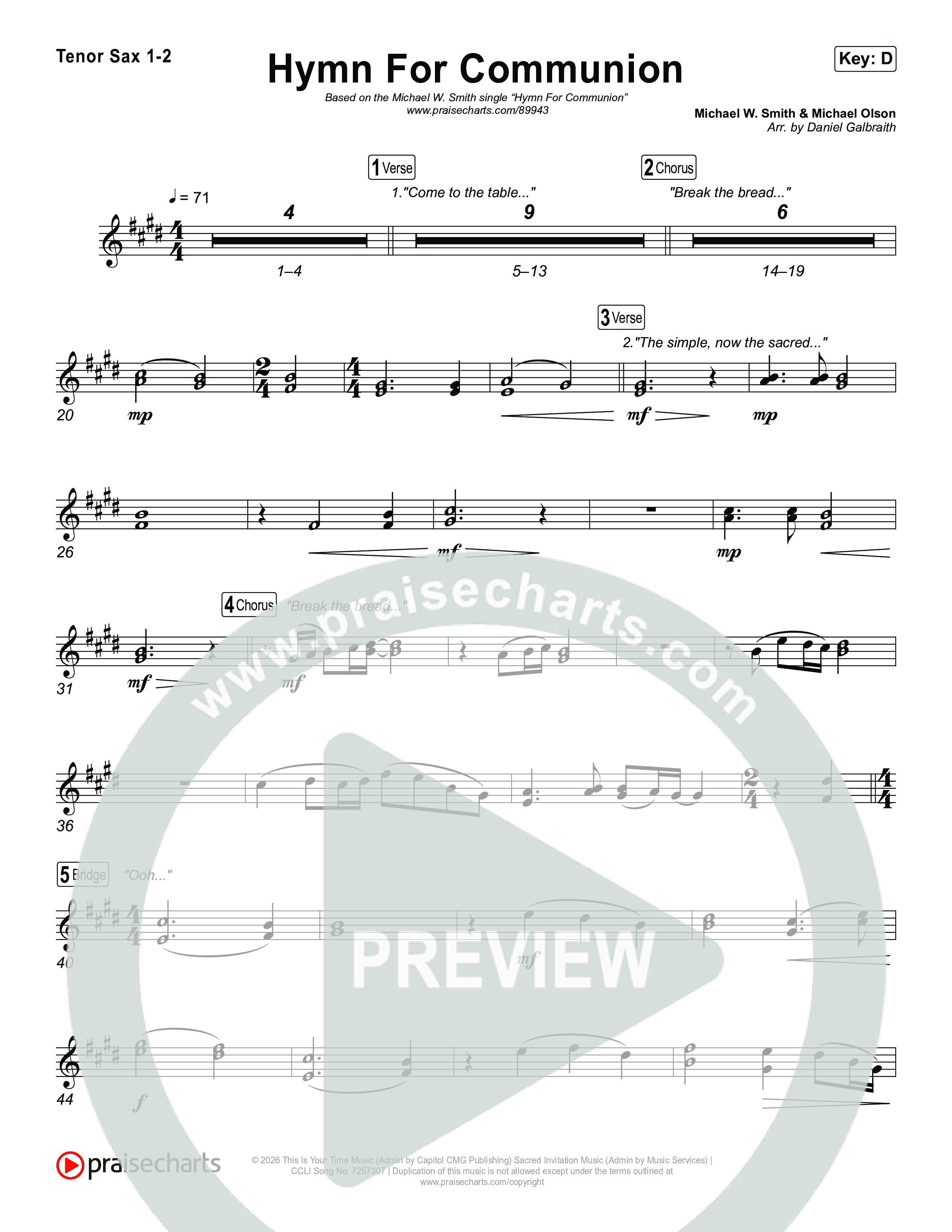 Hymn For Communion Sax Pack (Michael W. Smith)