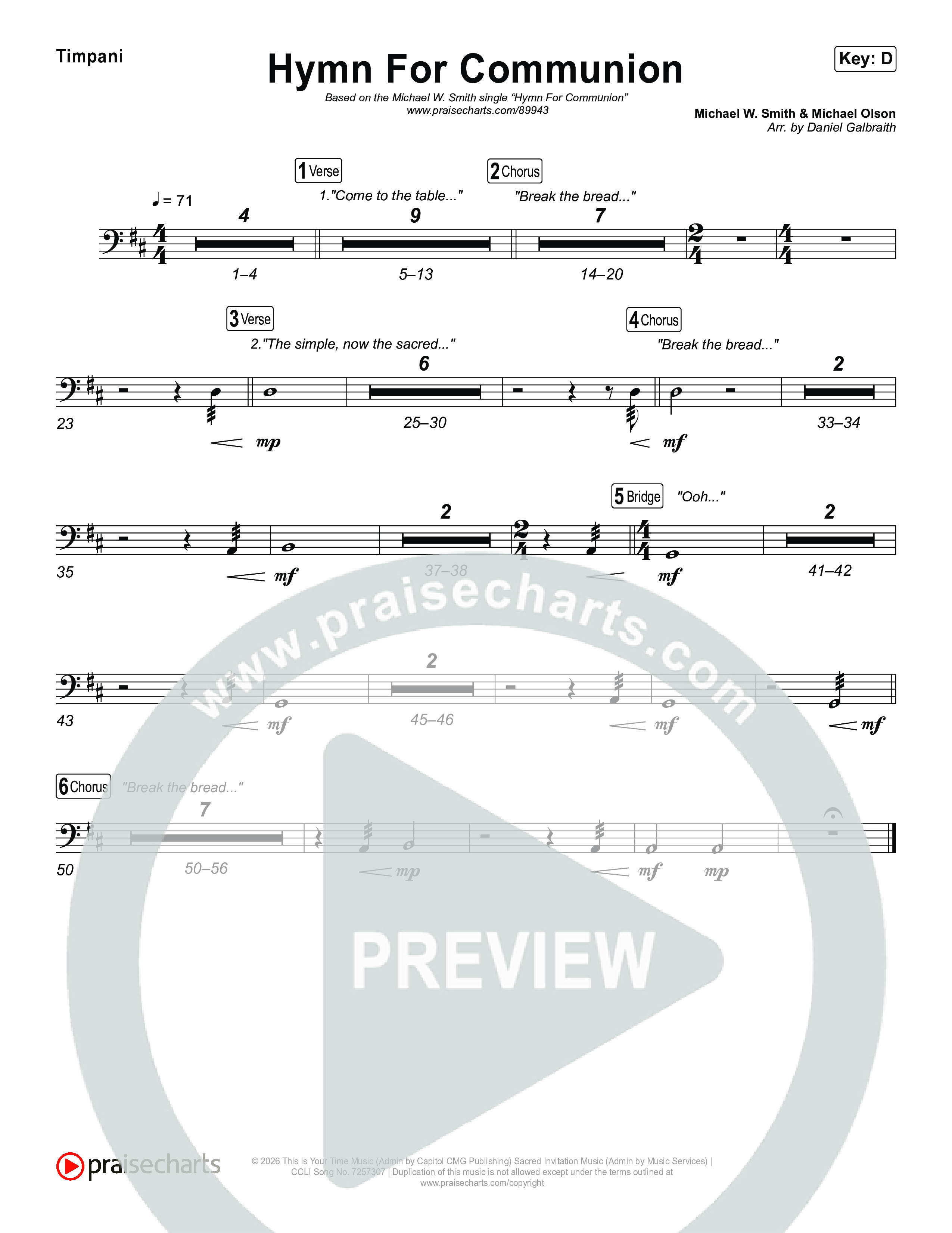 Hymn For Communion Timpani (Michael W. Smith)