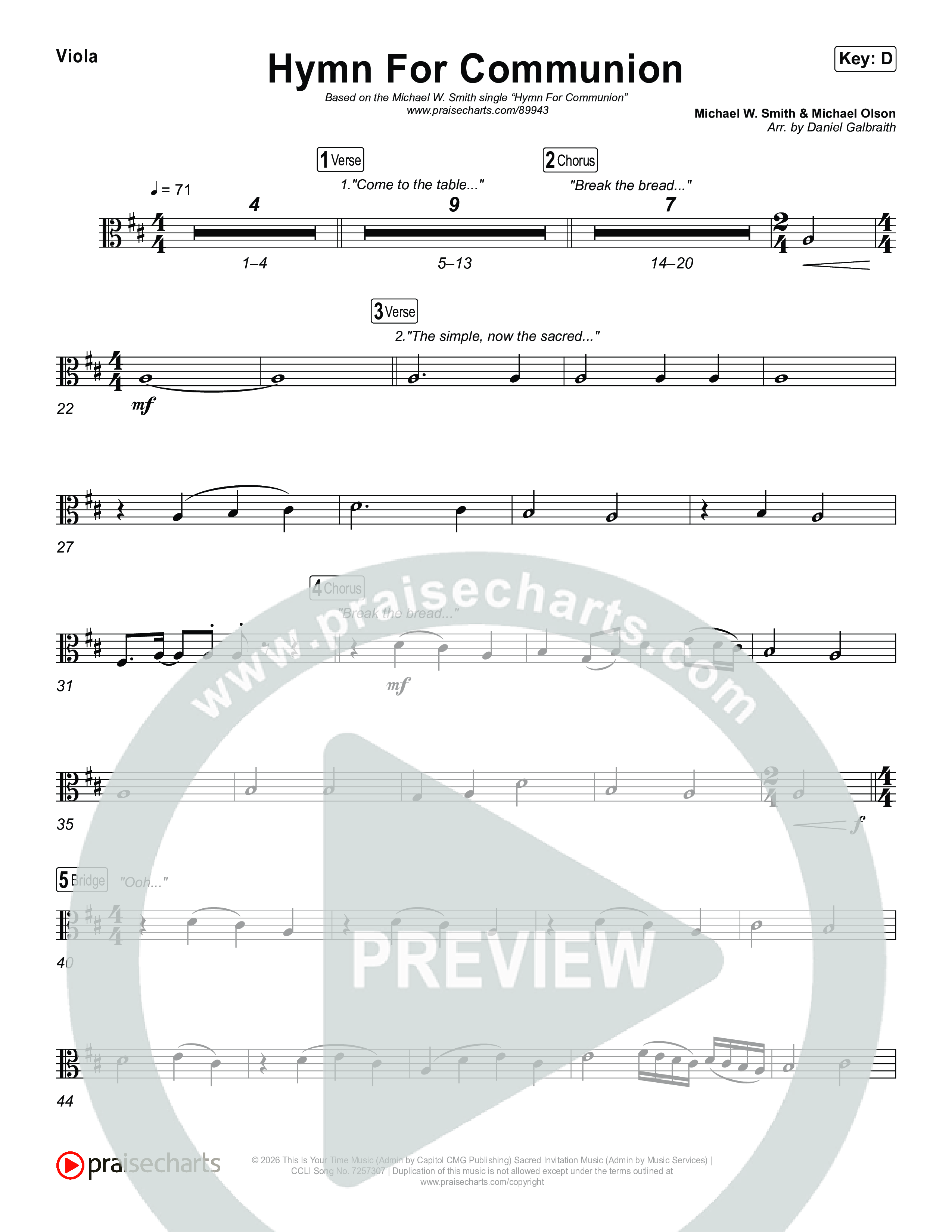 Hymn For Communion Viola (Michael W. Smith)