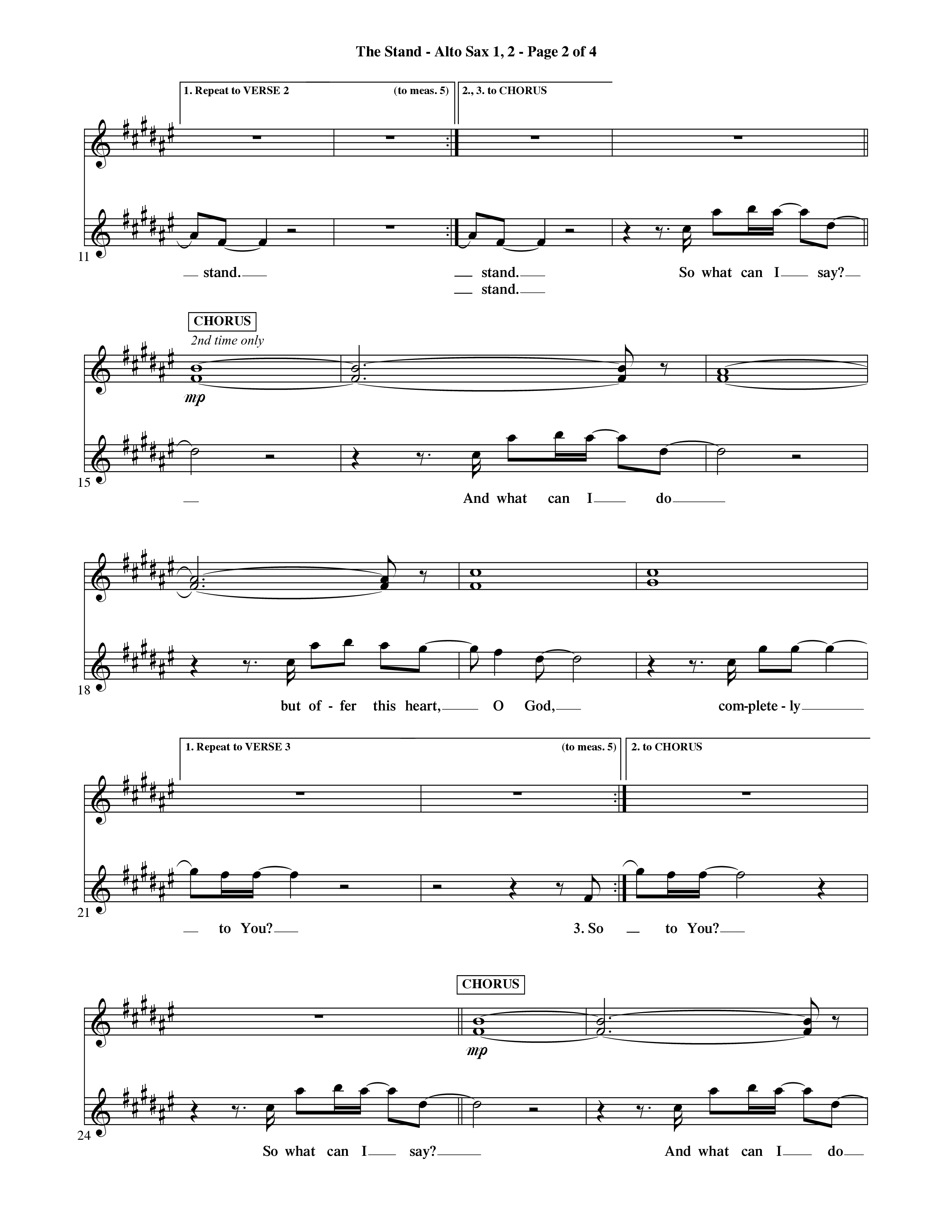The Stand (Choral Anthem SATB) Alto Sax 1/2 (Word Music Choral / Orch. Ric Domenico)