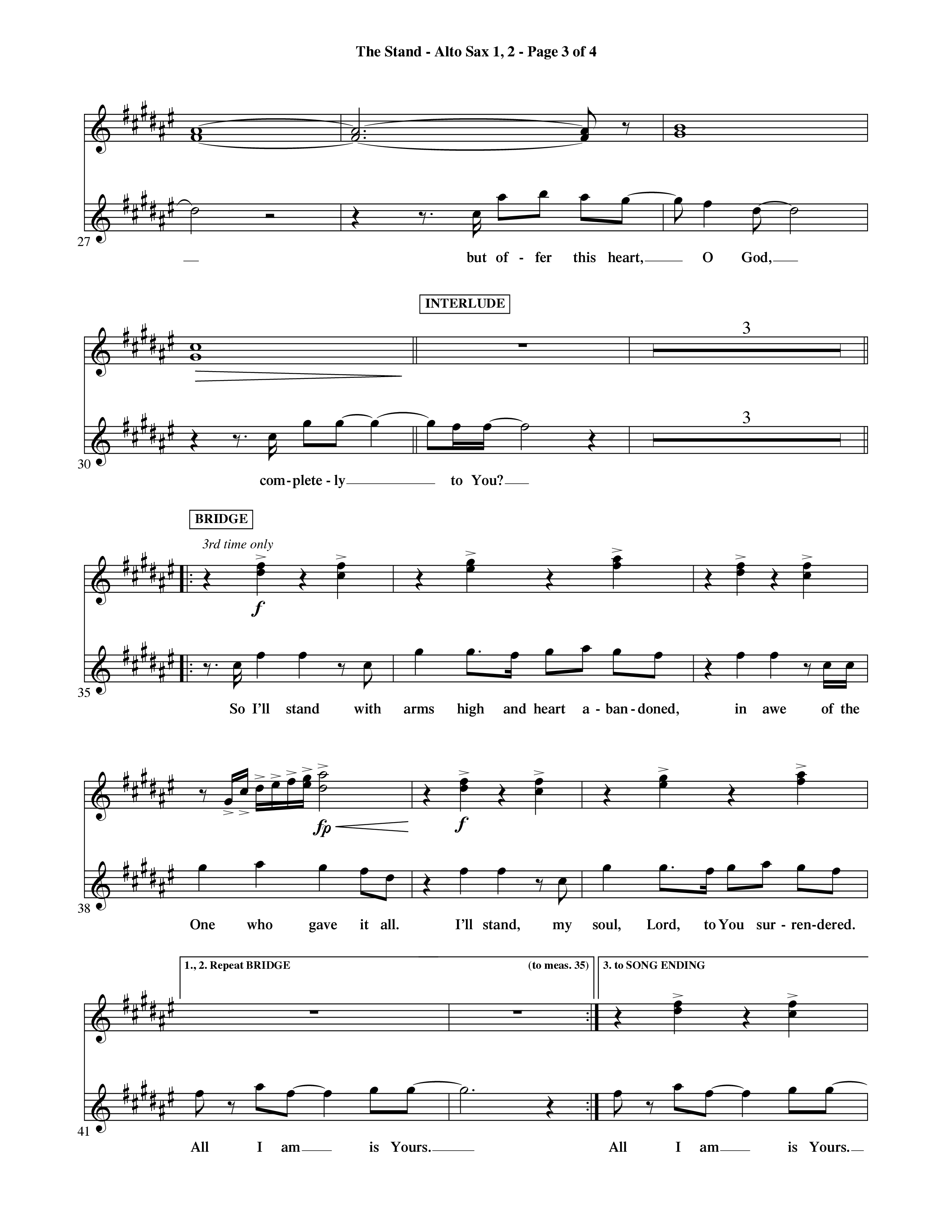 The Stand (Choral Anthem SATB) Alto Sax 1/2 (Word Music Choral / Orch. Ric Domenico)