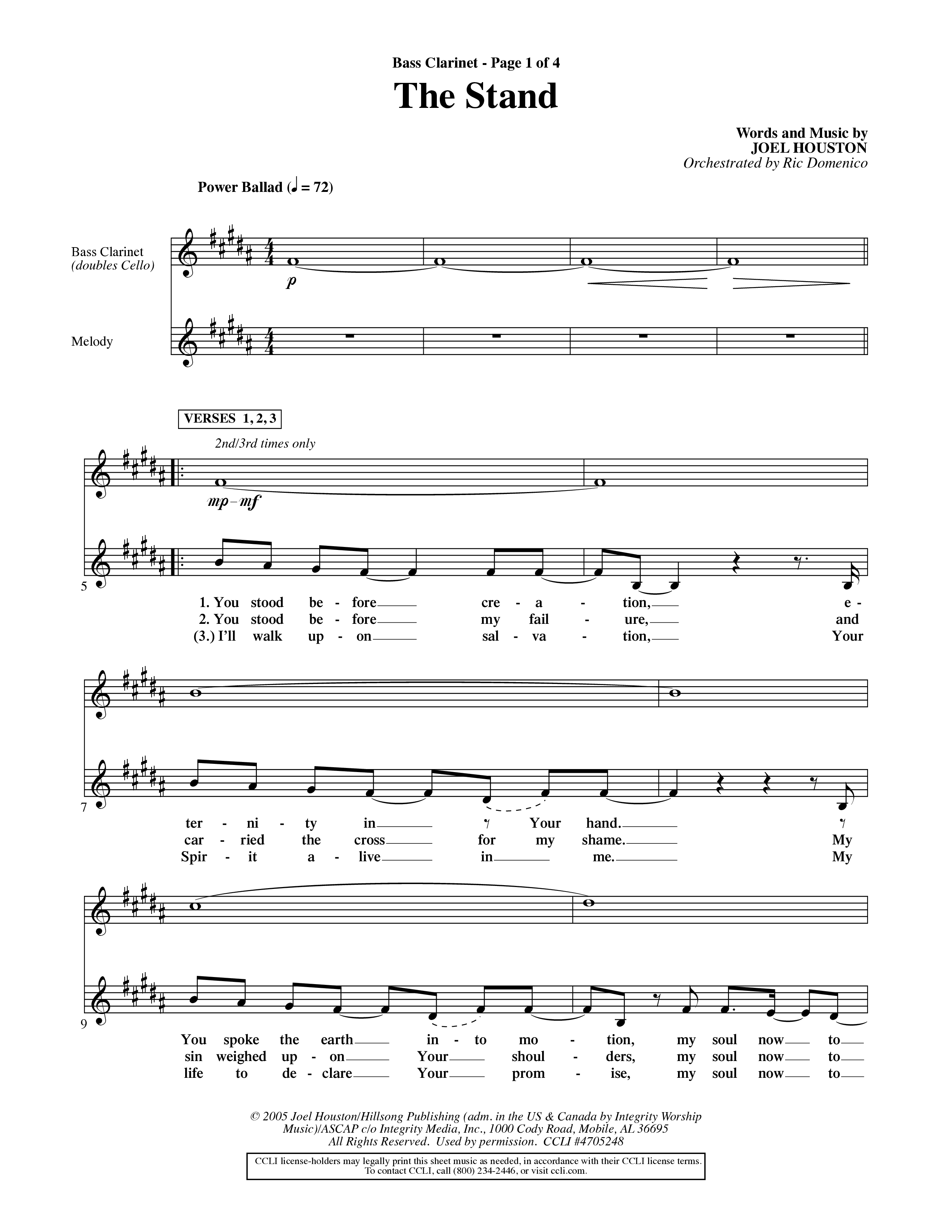 The Stand (Choral Anthem SATB) Bass Clarinet (Word Music Choral / Orch. Ric Domenico)