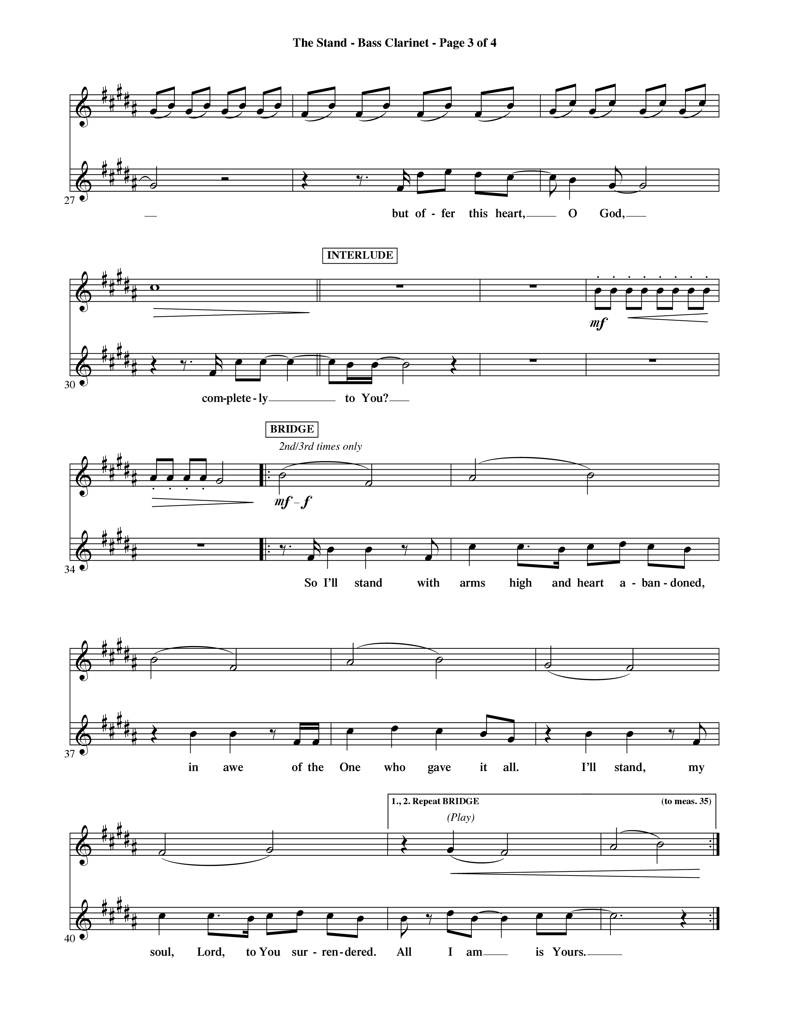 The Stand (Choral Anthem SATB) Bass Clarinet (Word Music Choral / Orch. Ric Domenico)