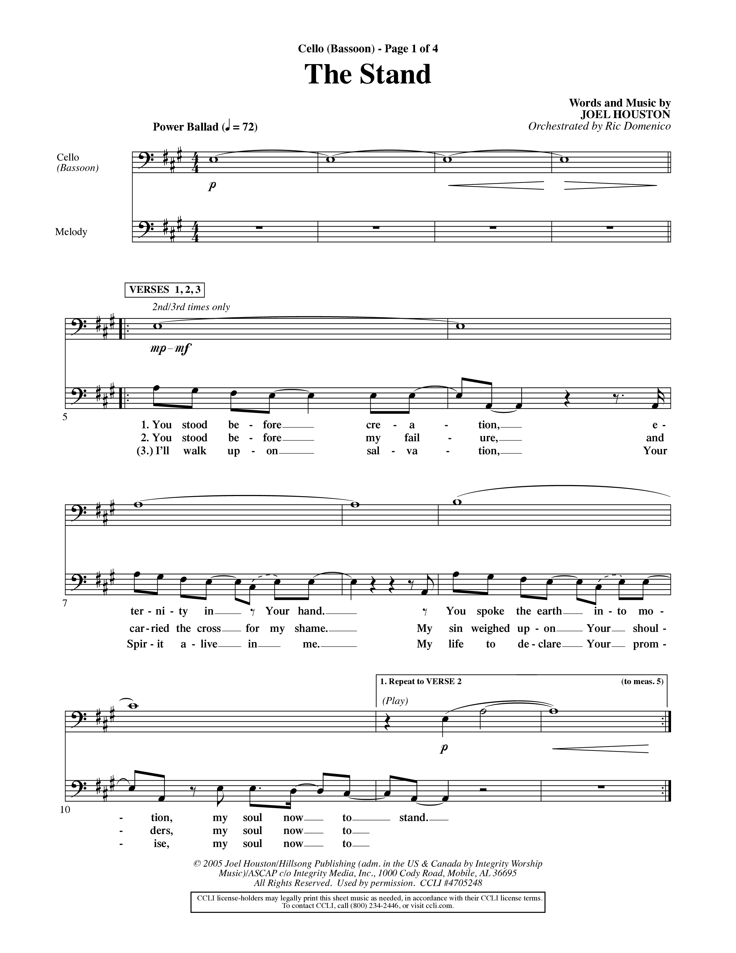 The Stand (Choral Anthem SATB) Cello (Word Music Choral / Orch. Ric Domenico)
