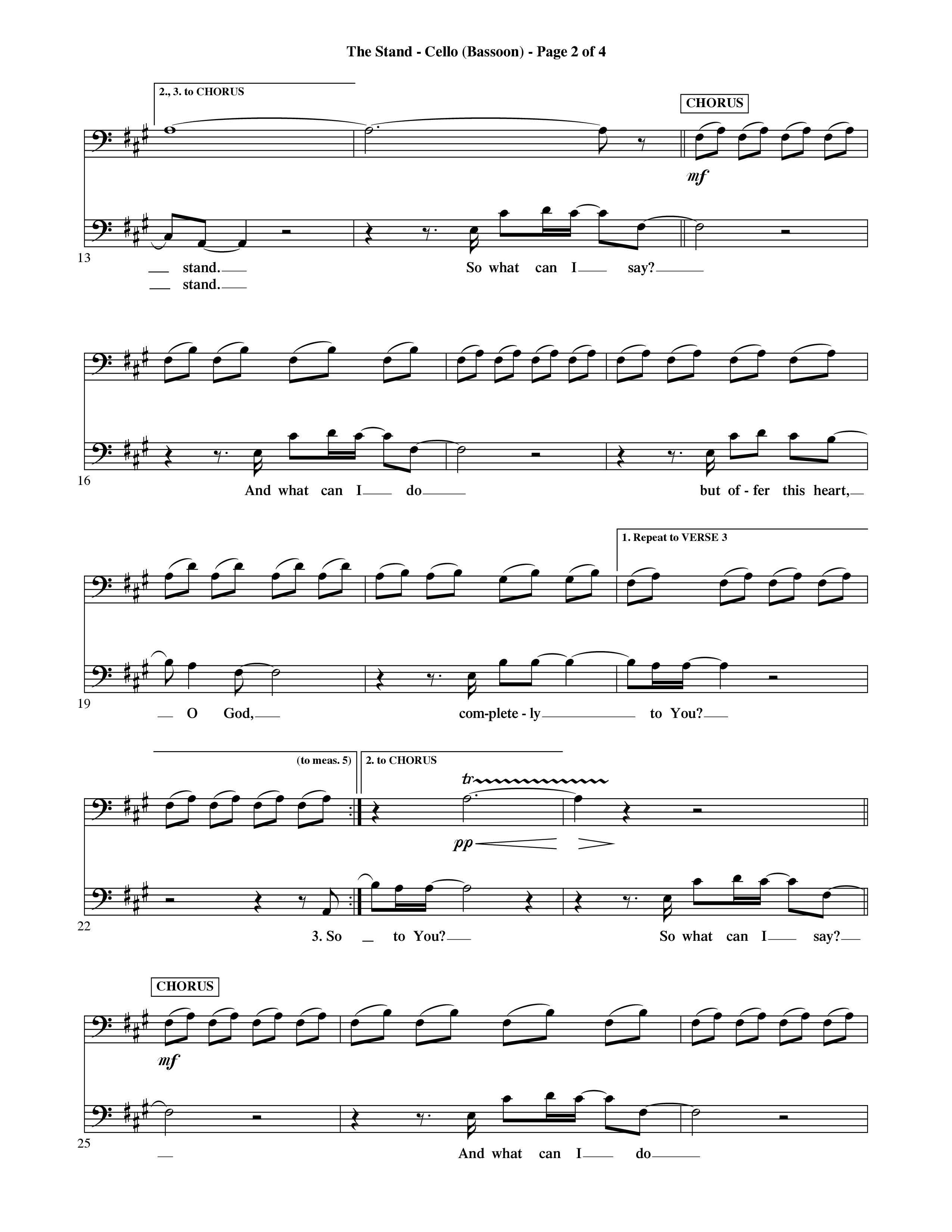 The Stand (Choral Anthem SATB) Cello (Word Music Choral / Orch. Ric Domenico)