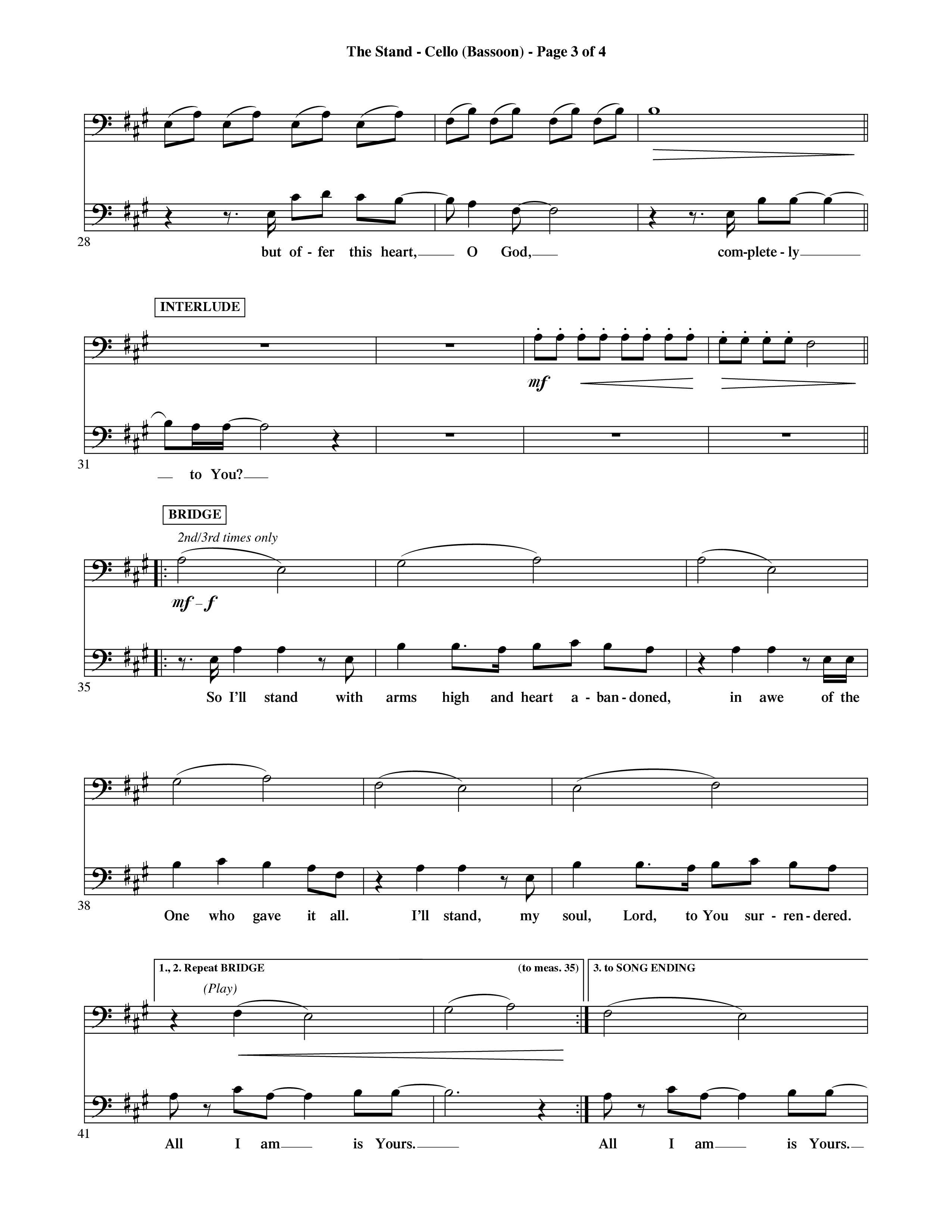 The Stand (Choral Anthem SATB) Cello (Word Music Choral / Orch. Ric Domenico)