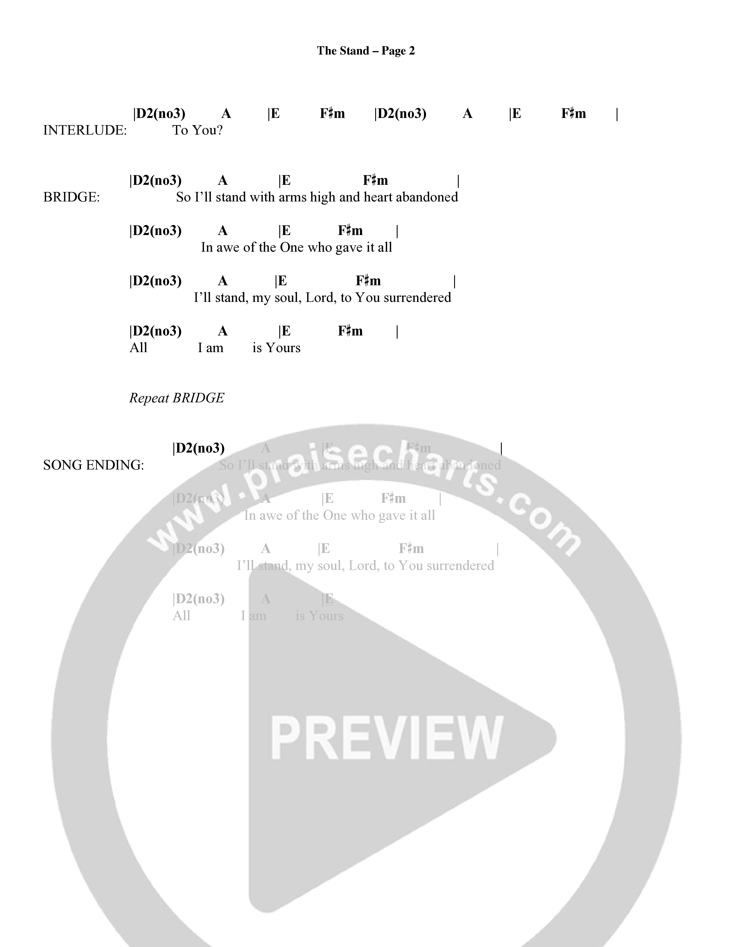 The Stand (Choral Anthem SATB) Chords & Lyrics (Word Music Choral / Orch. Ric Domenico)