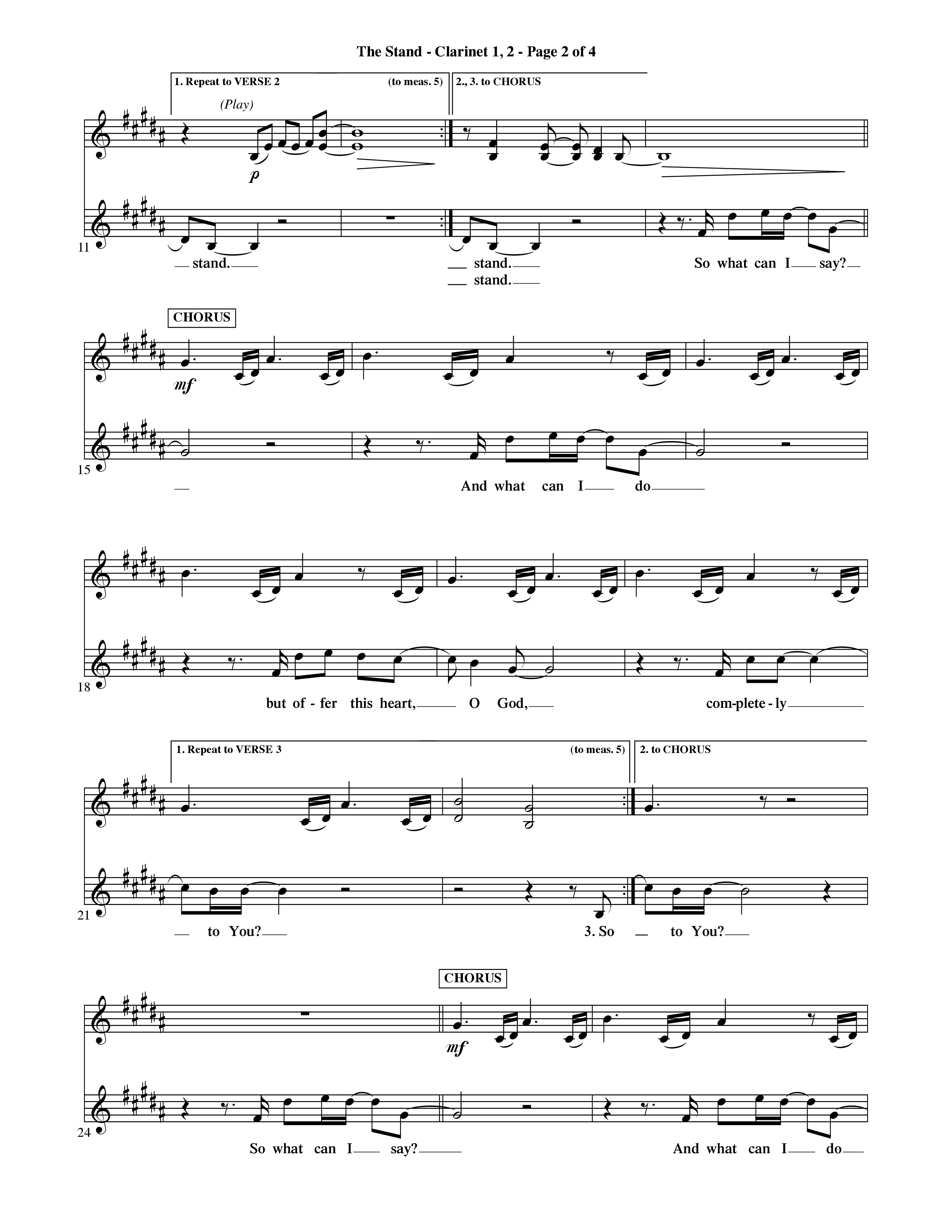 The Stand (Choral Anthem SATB) Clarinet 1/2 (Word Music Choral / Orch. Ric Domenico)