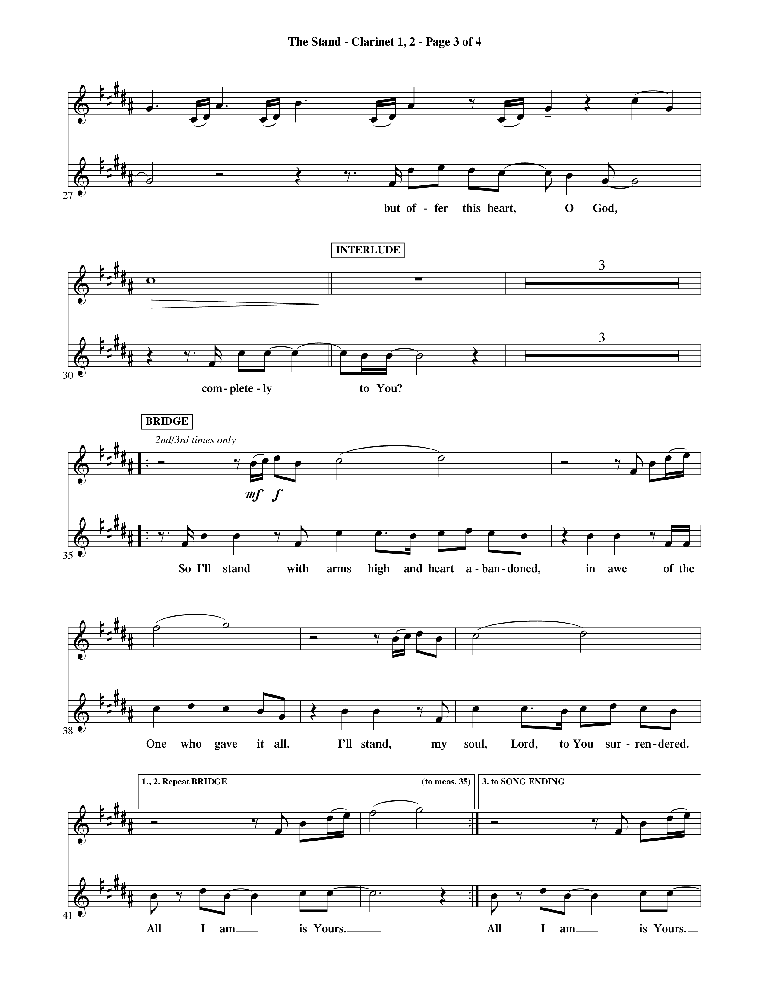 The Stand (Choral Anthem SATB) Clarinet 1/2 (Word Music Choral / Orch. Ric Domenico)