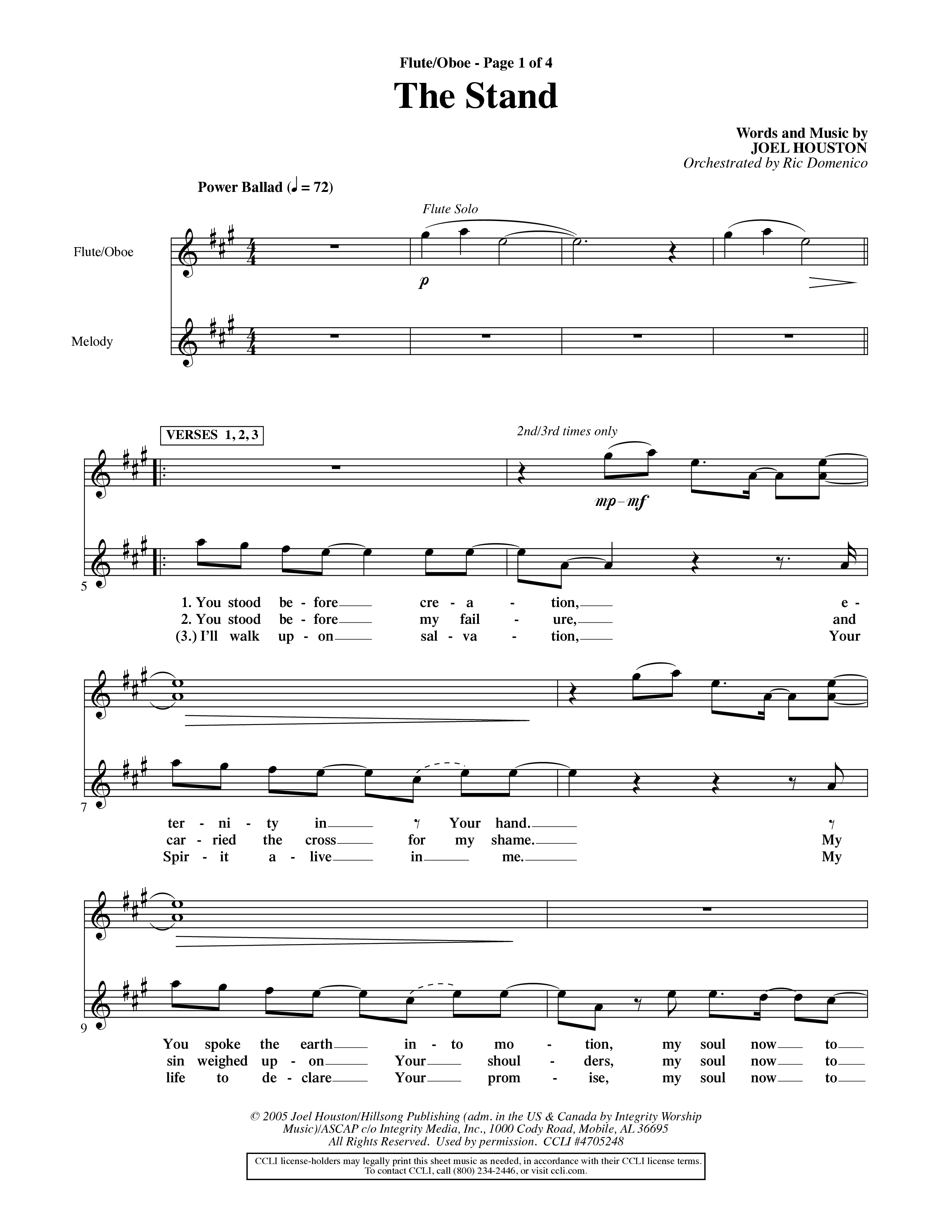 The Stand (Choral Anthem SATB) Flute/Oboe (Word Music Choral / Orch. Ric Domenico)