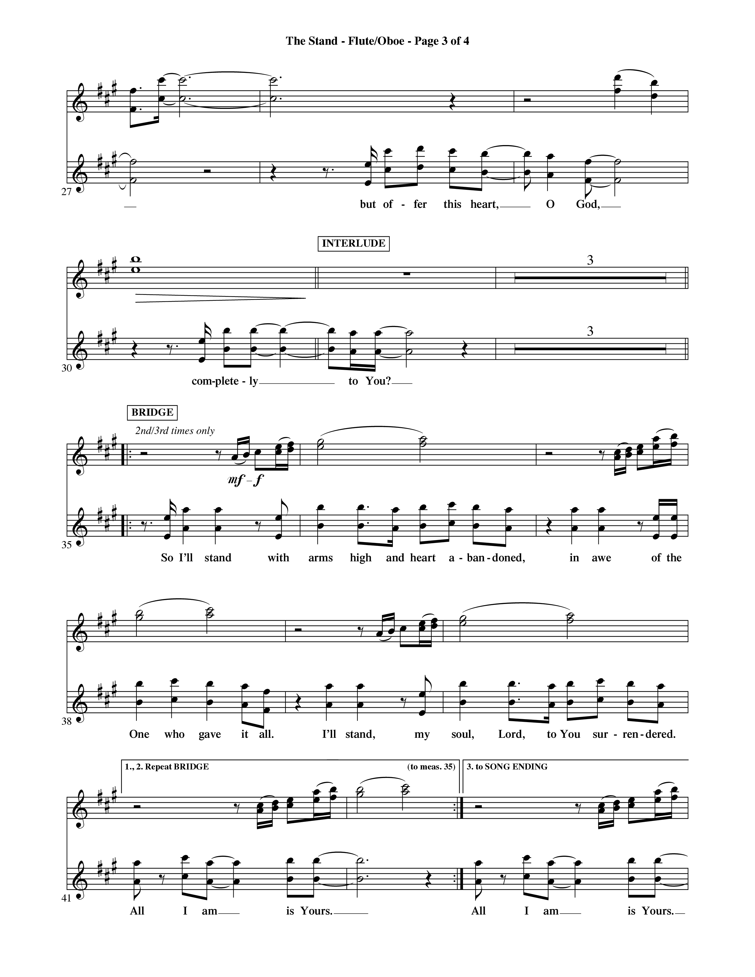 The Stand (Choral Anthem SATB) Flute/Oboe (Word Music Choral / Orch. Ric Domenico)
