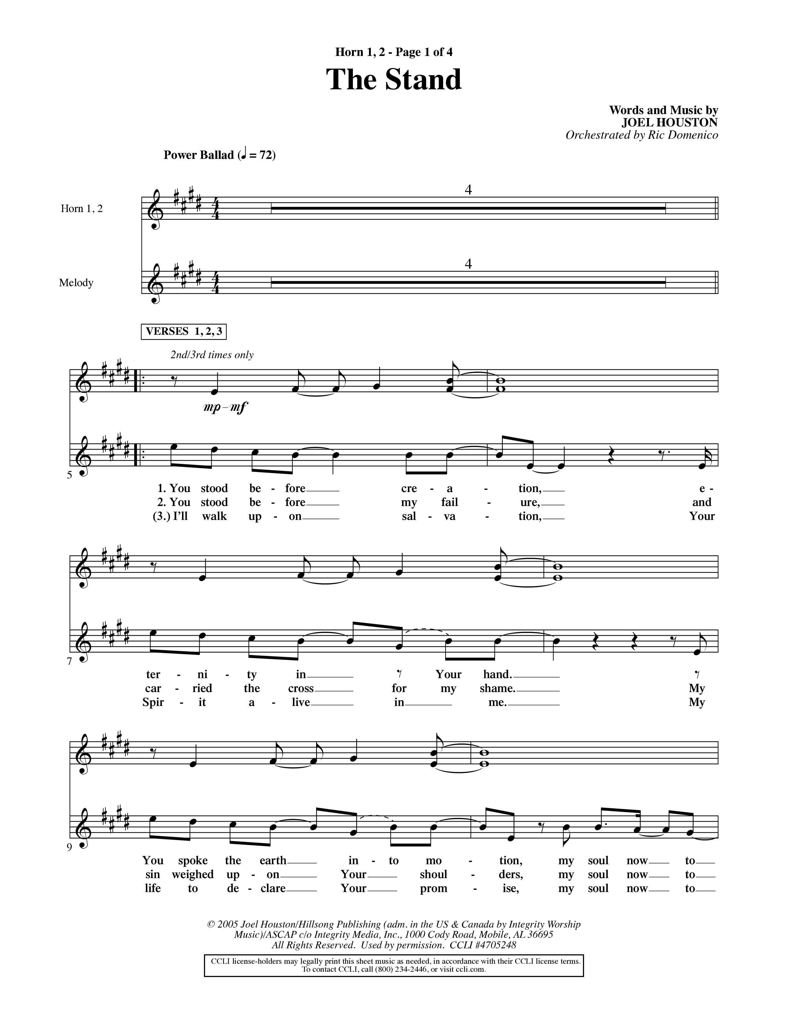 The Stand (Choral Anthem SATB) French Horn (Word Music Choral / Orch. Ric Domenico)