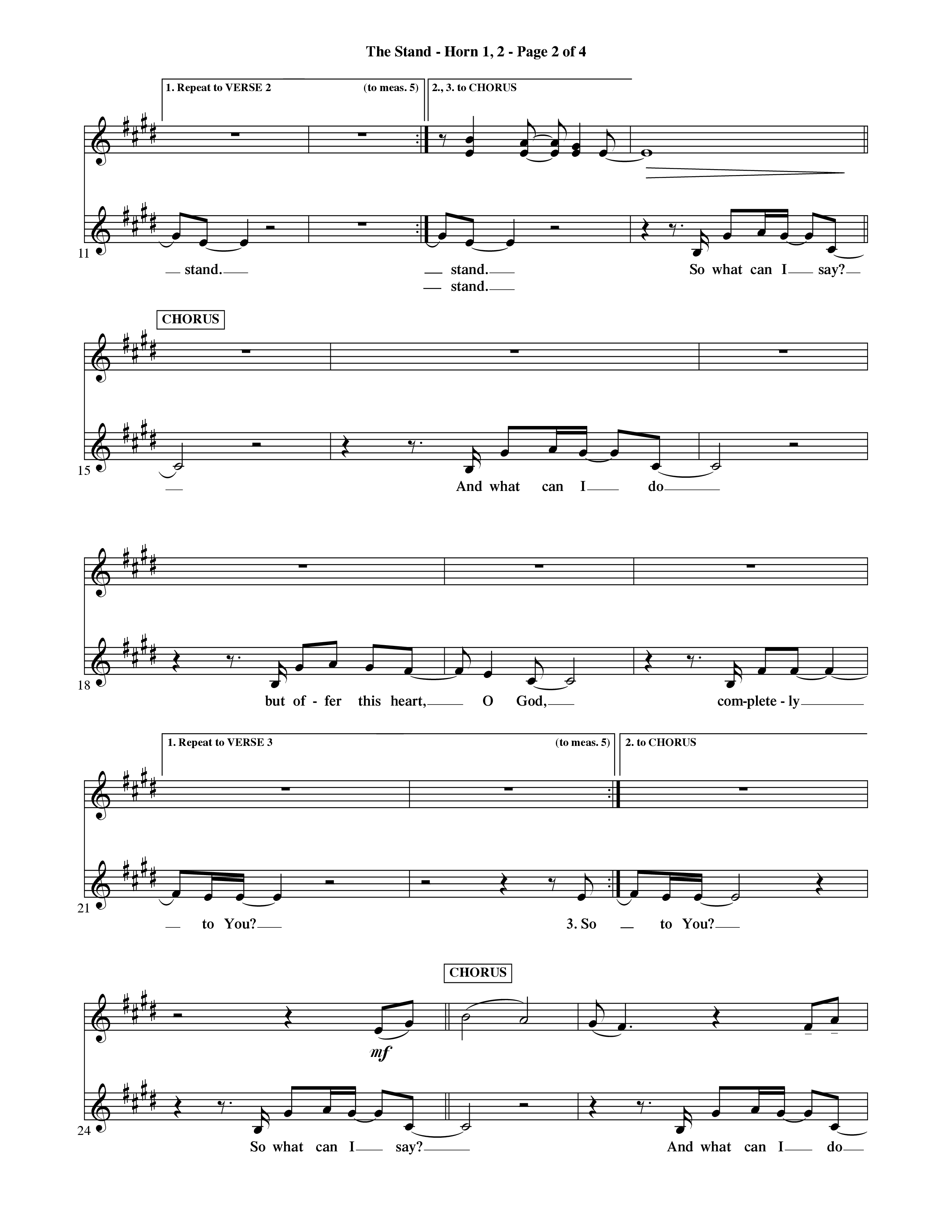 The Stand (Choral Anthem SATB) French Horn (Word Music Choral / Orch. Ric Domenico)