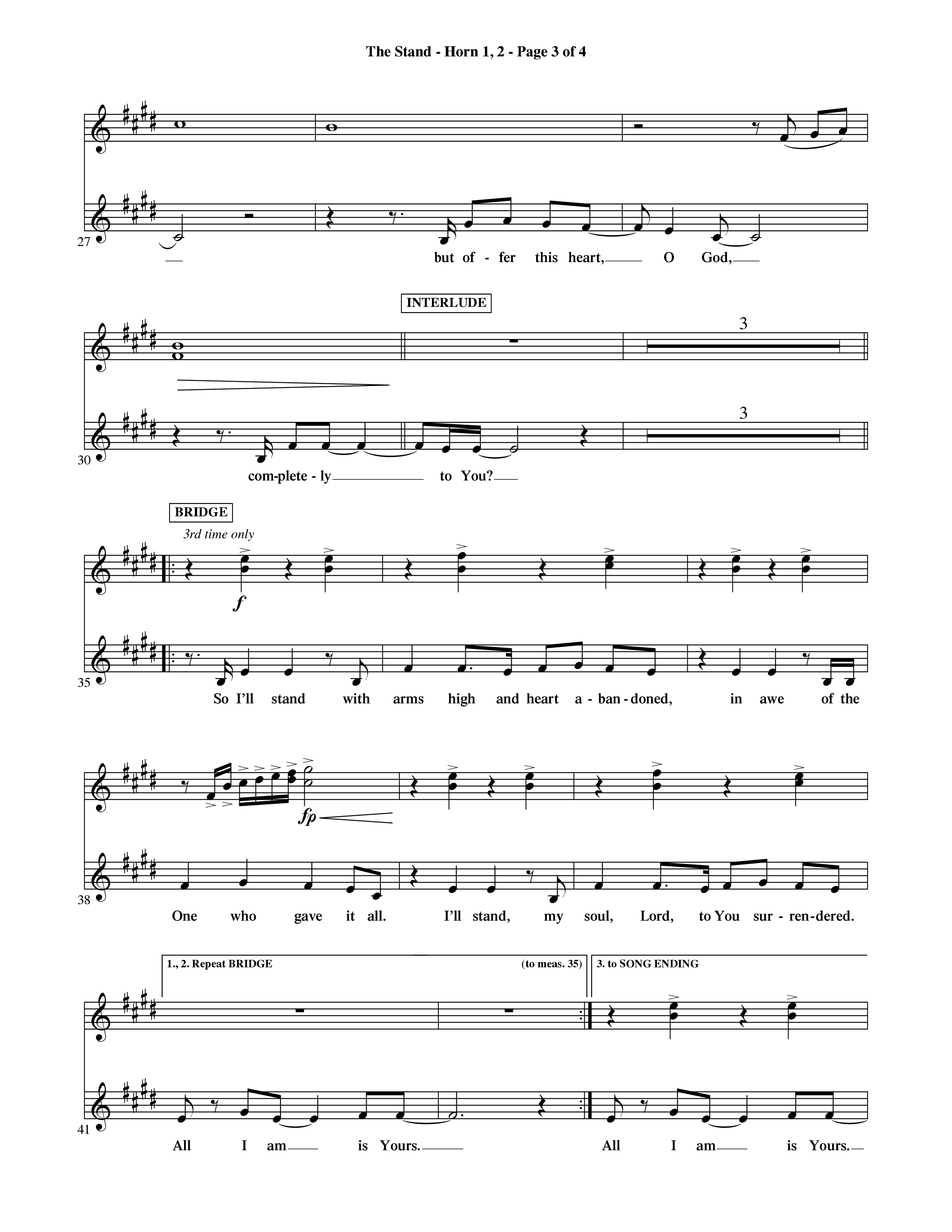 The Stand (Choral Anthem SATB) French Horn (Word Music Choral / Orch. Ric Domenico)