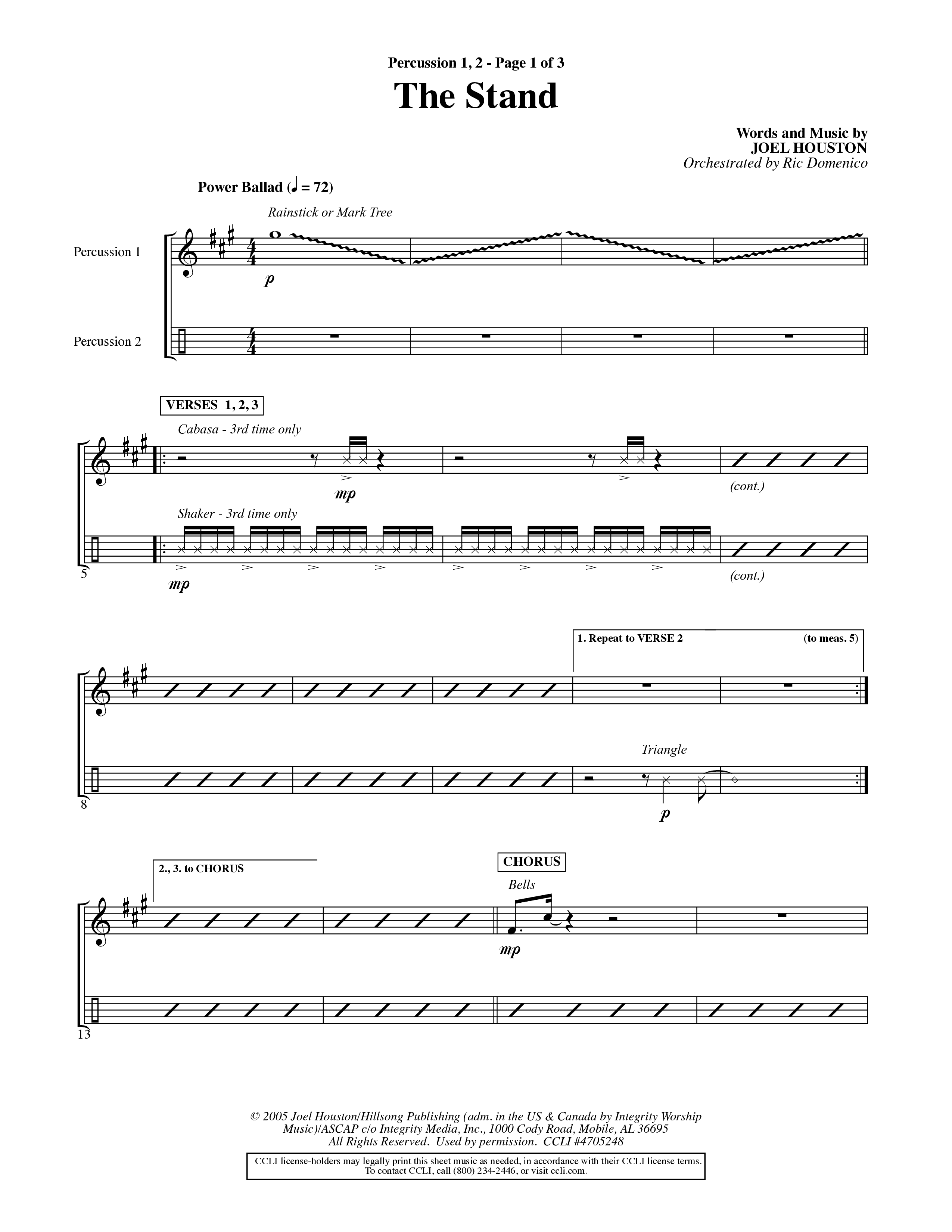 The Stand (Choral Anthem SATB) Percussion 1/2 (Word Music Choral / Orch. Ric Domenico)