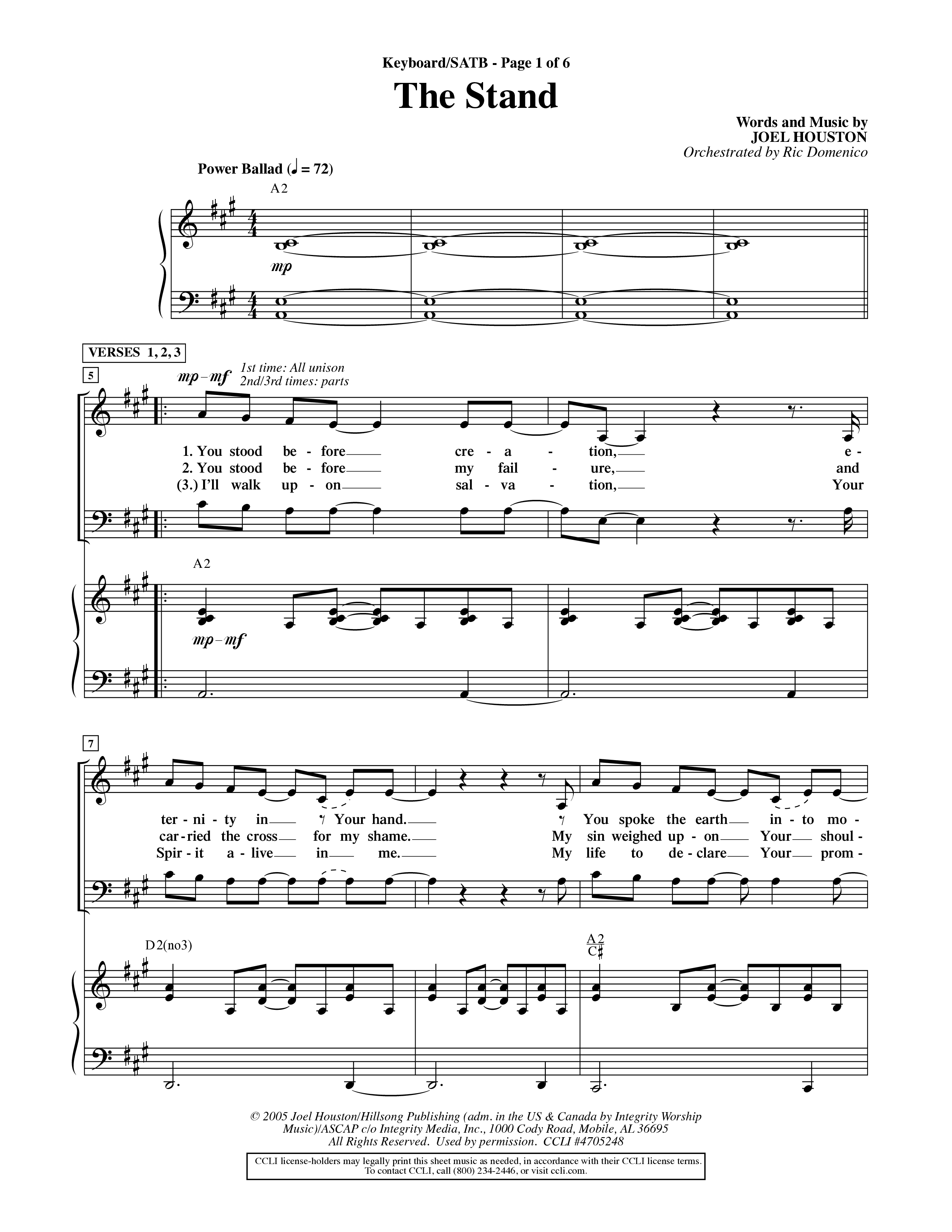 The Stand (Choral Anthem SATB) Keyboard/Vocal (SATB) (Word Music Choral / Orch. Ric Domenico)