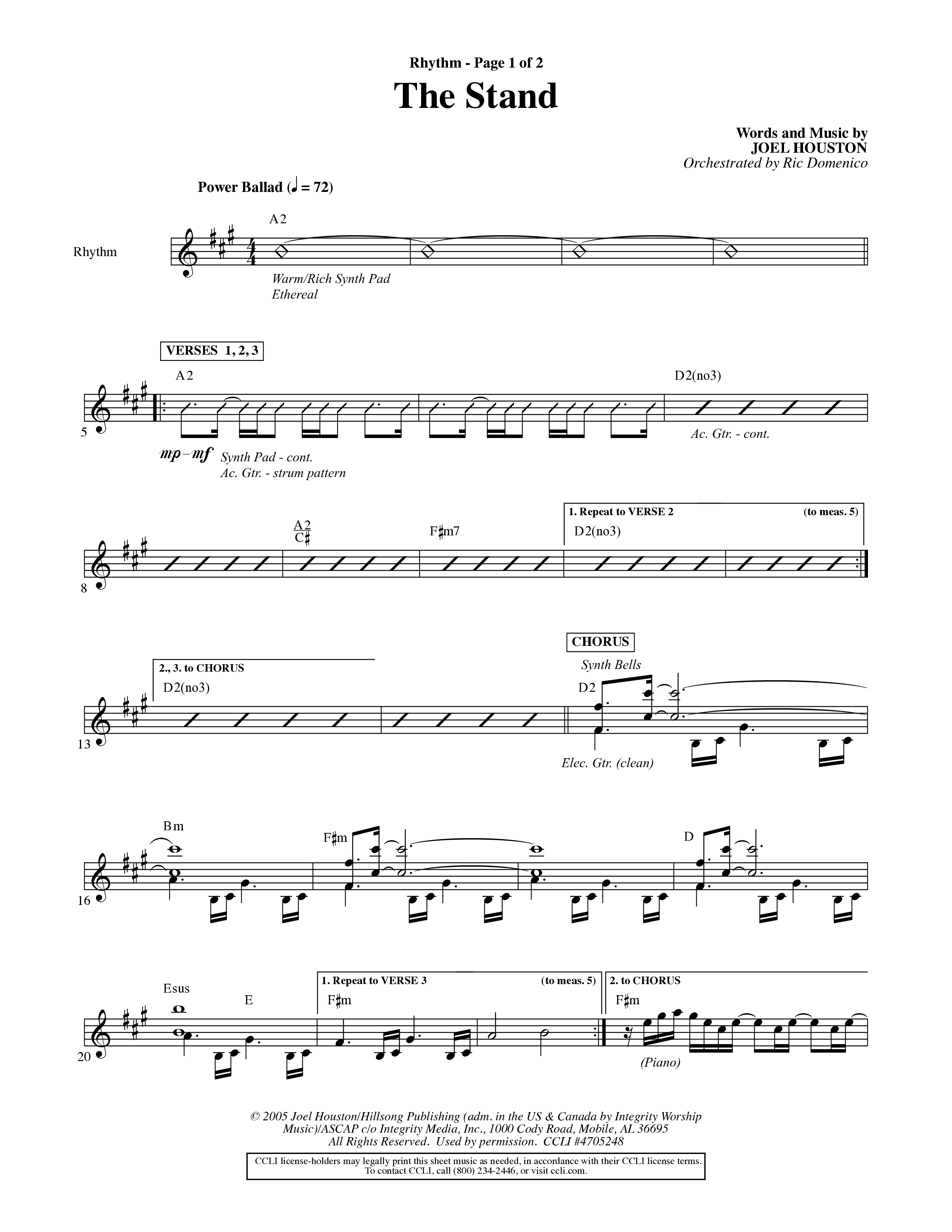 The Stand (Choral Anthem SATB) Rhythm Chart (Word Music Choral / Orch. Ric Domenico)