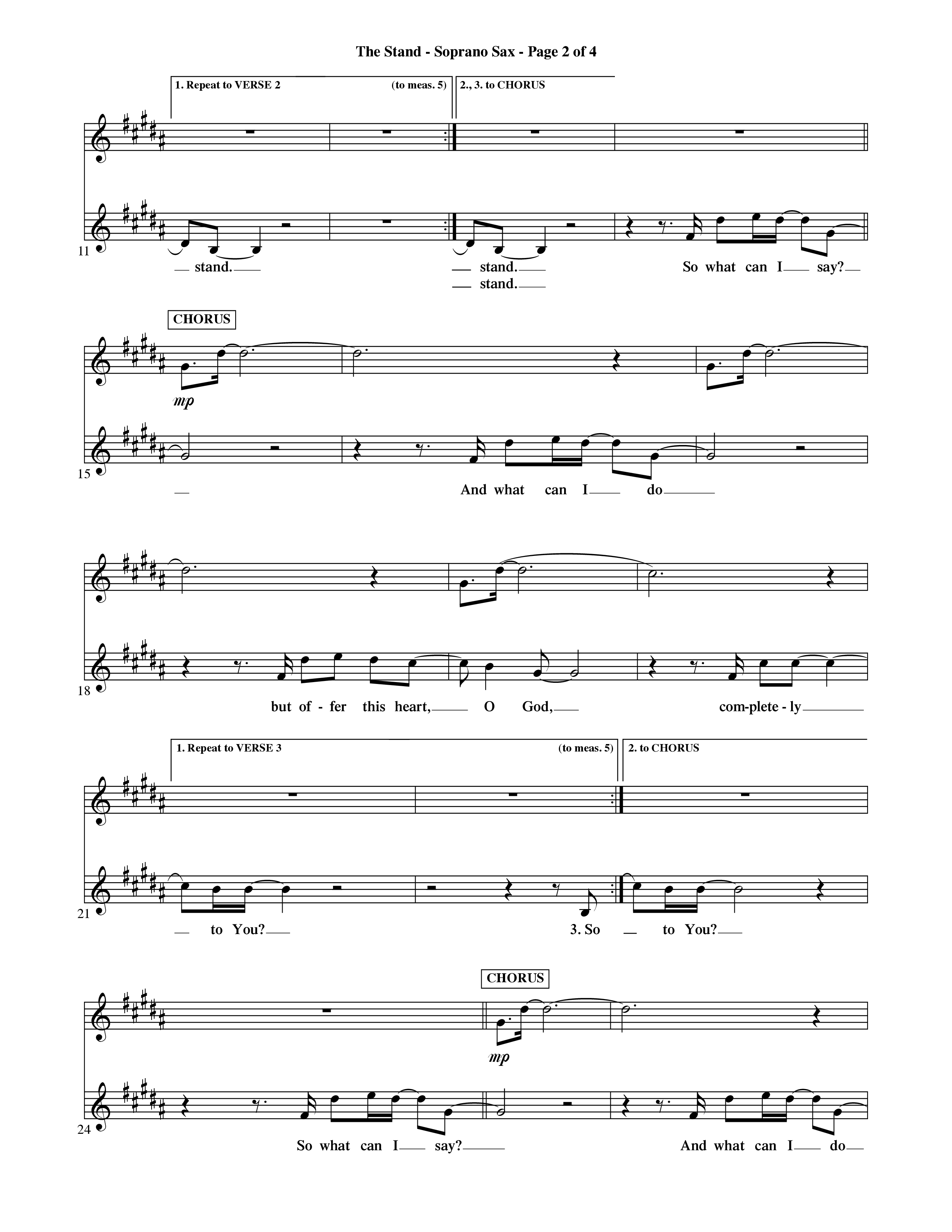 The Stand (Choral Anthem SATB) Saxophone (Word Music Choral / Orch. Ric Domenico)