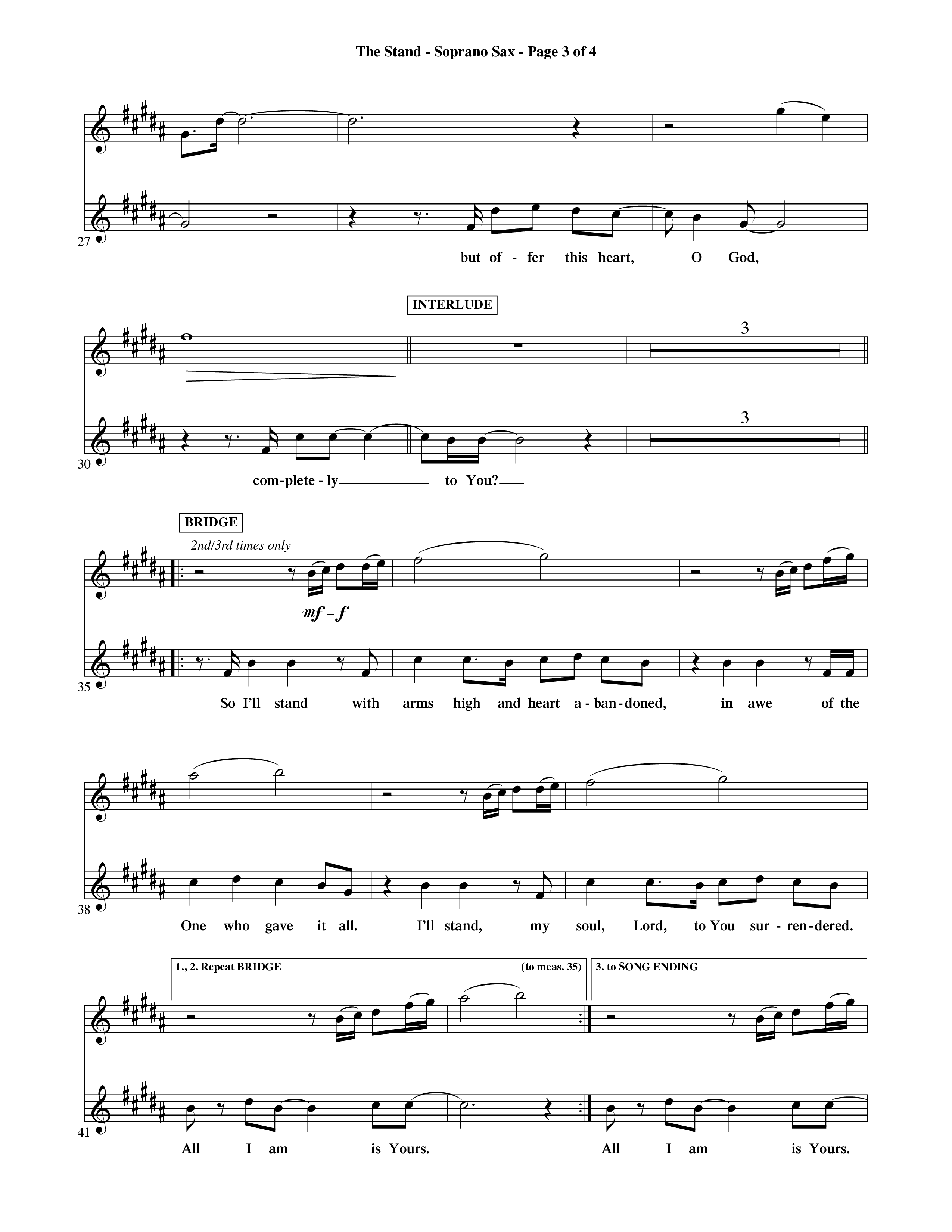 The Stand (Choral Anthem SATB) Saxophone (Word Music Choral / Orch. Ric Domenico)