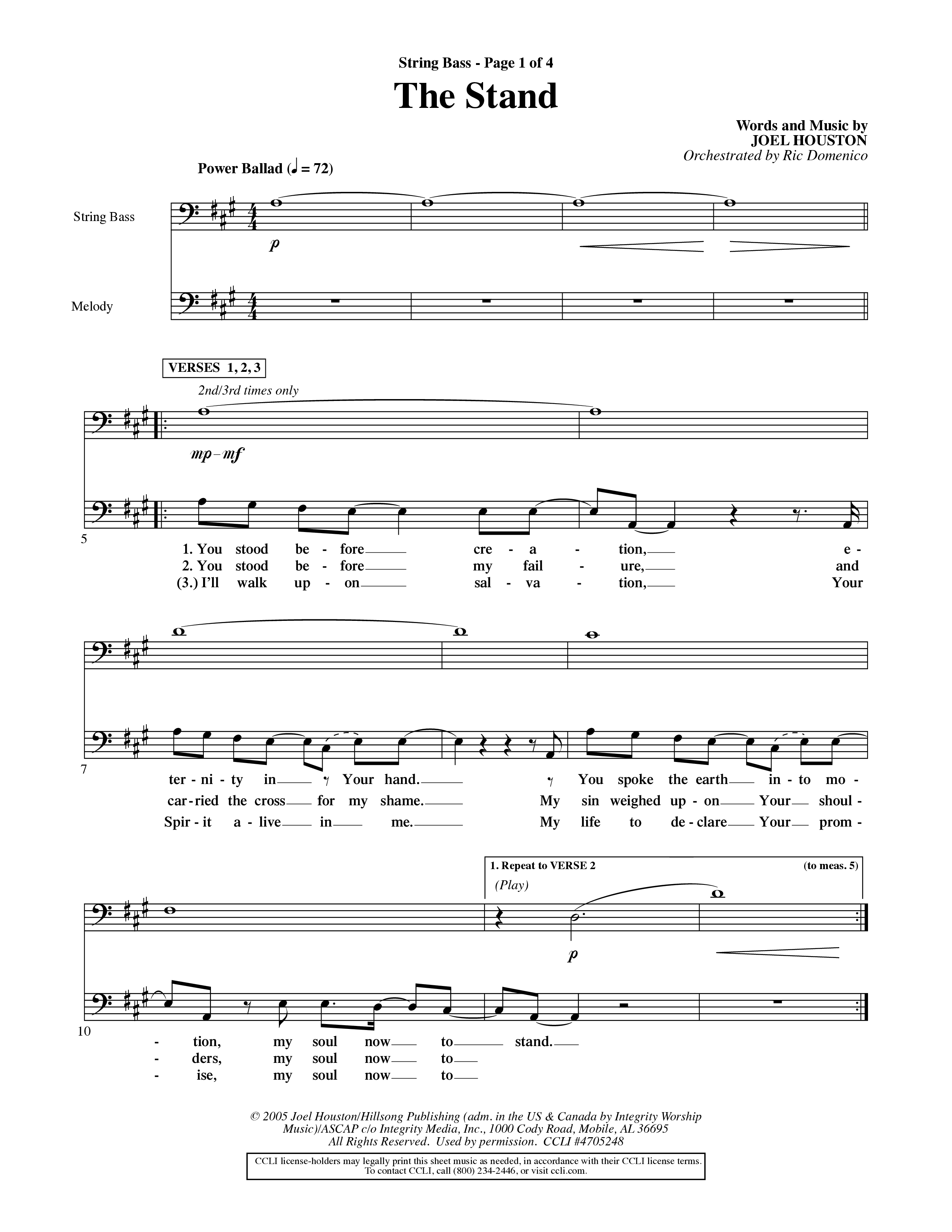 The Stand (Choral Anthem SATB) String Bass (Word Music Choral / Orch. Ric Domenico)