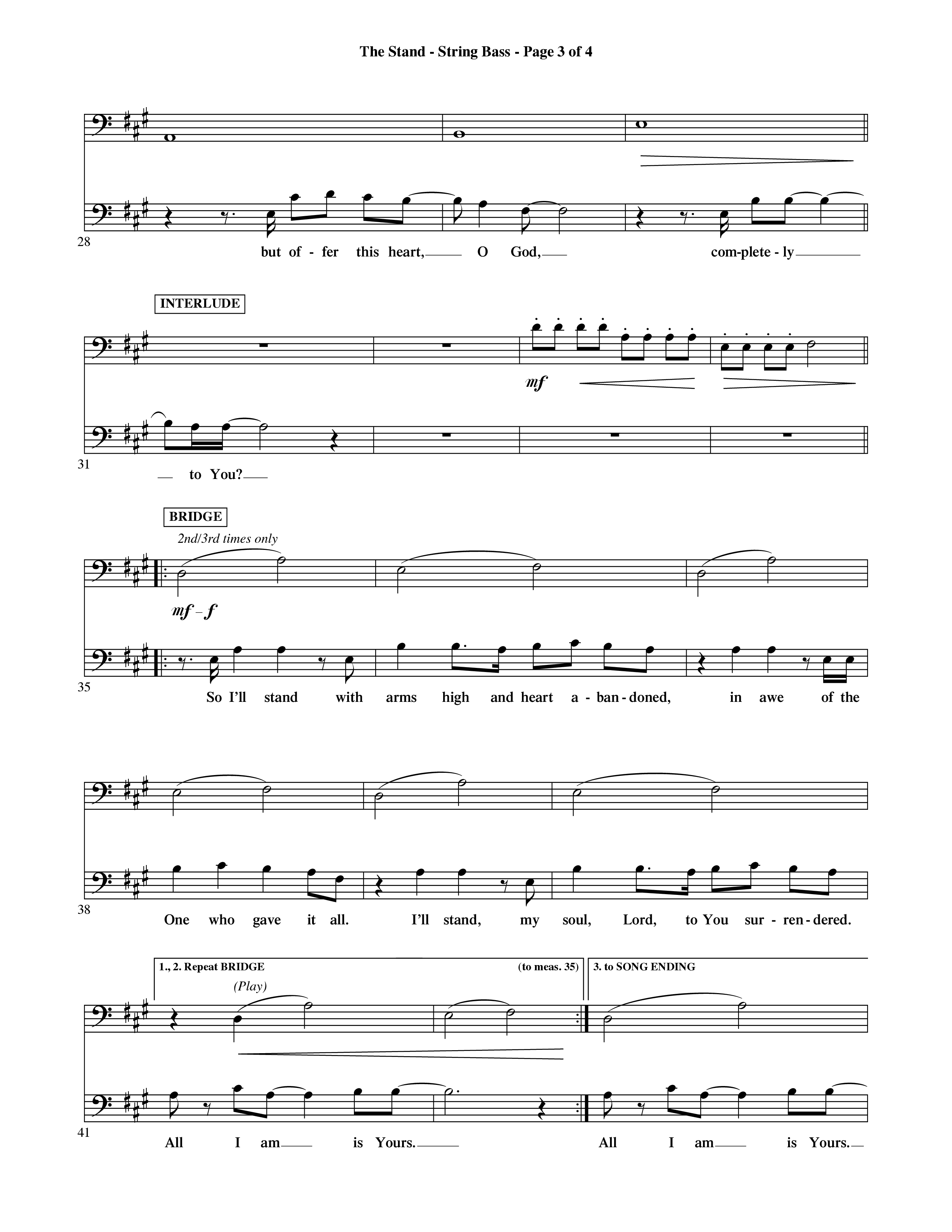 The Stand (Choral Anthem SATB) String Bass (Word Music Choral / Orch. Ric Domenico)
