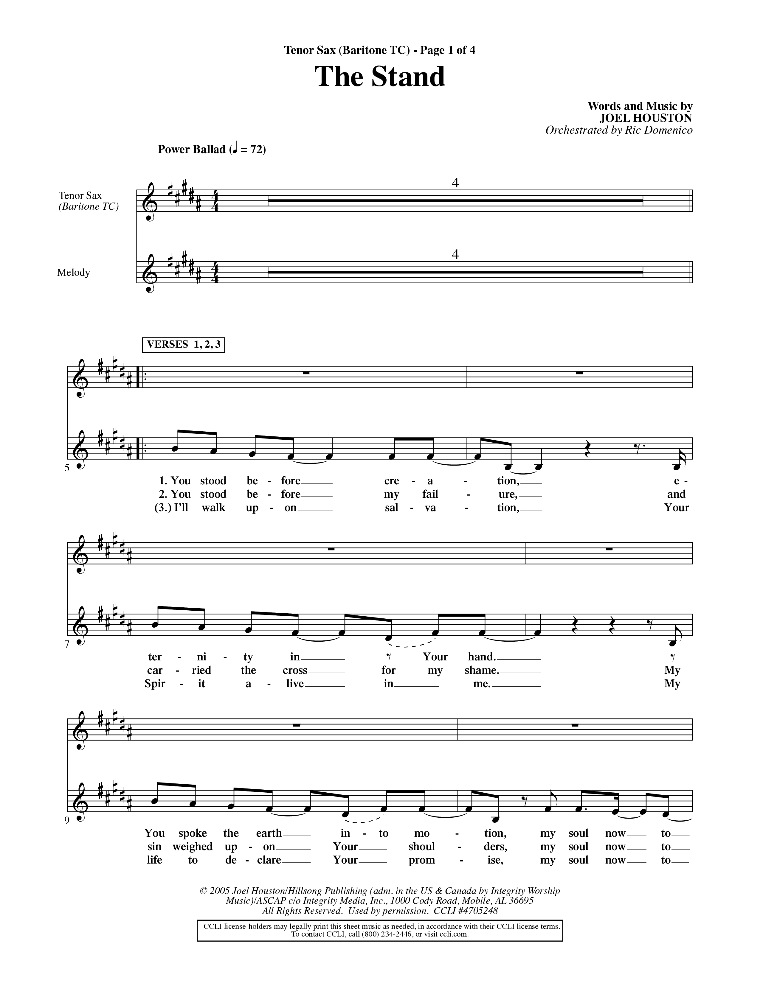 The Stand (Choral Anthem SATB) Tenor Sax/Baritone T.C. (Word Music Choral / Orch. Ric Domenico)