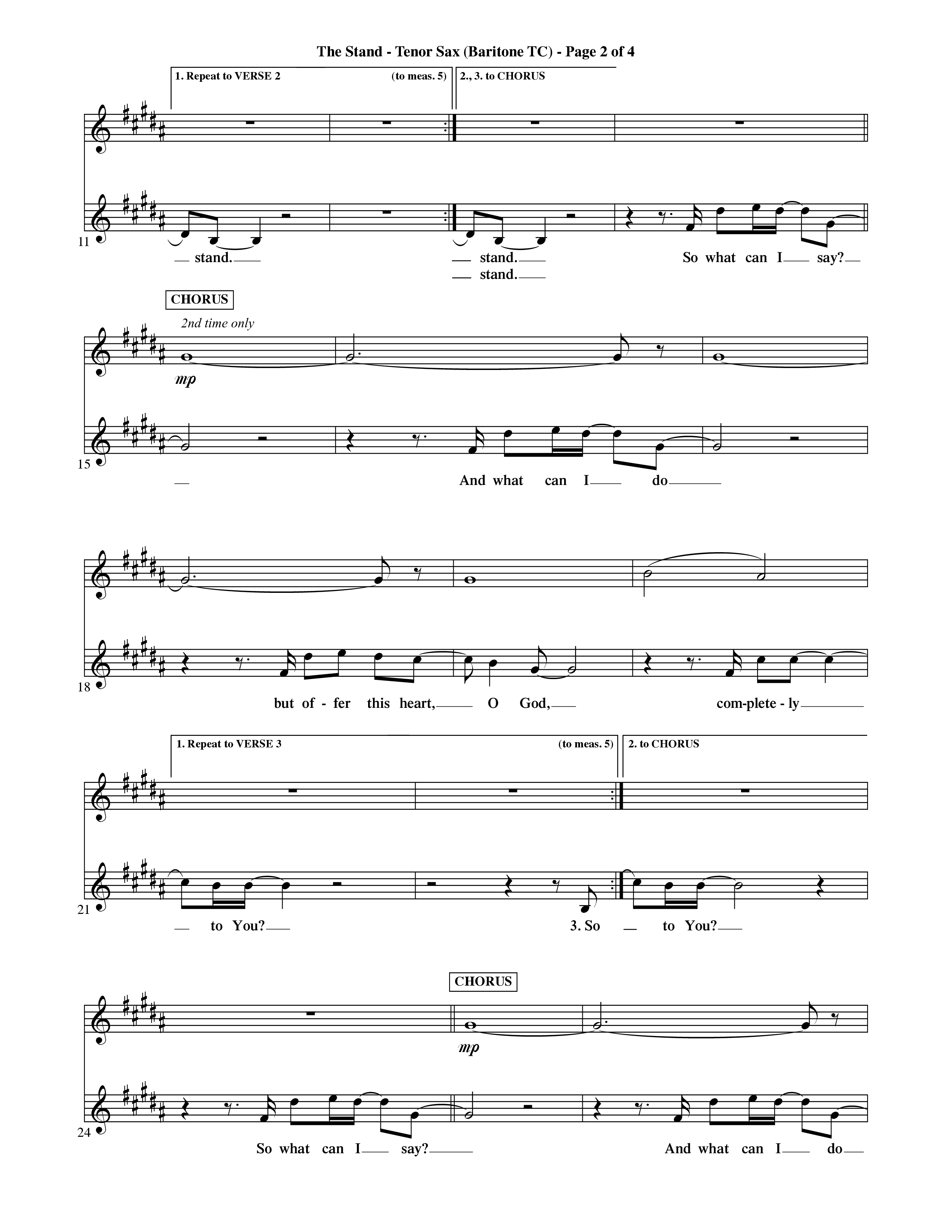 The Stand (Choral Anthem SATB) Tenor Sax/Baritone T.C. (Word Music Choral / Orch. Ric Domenico)