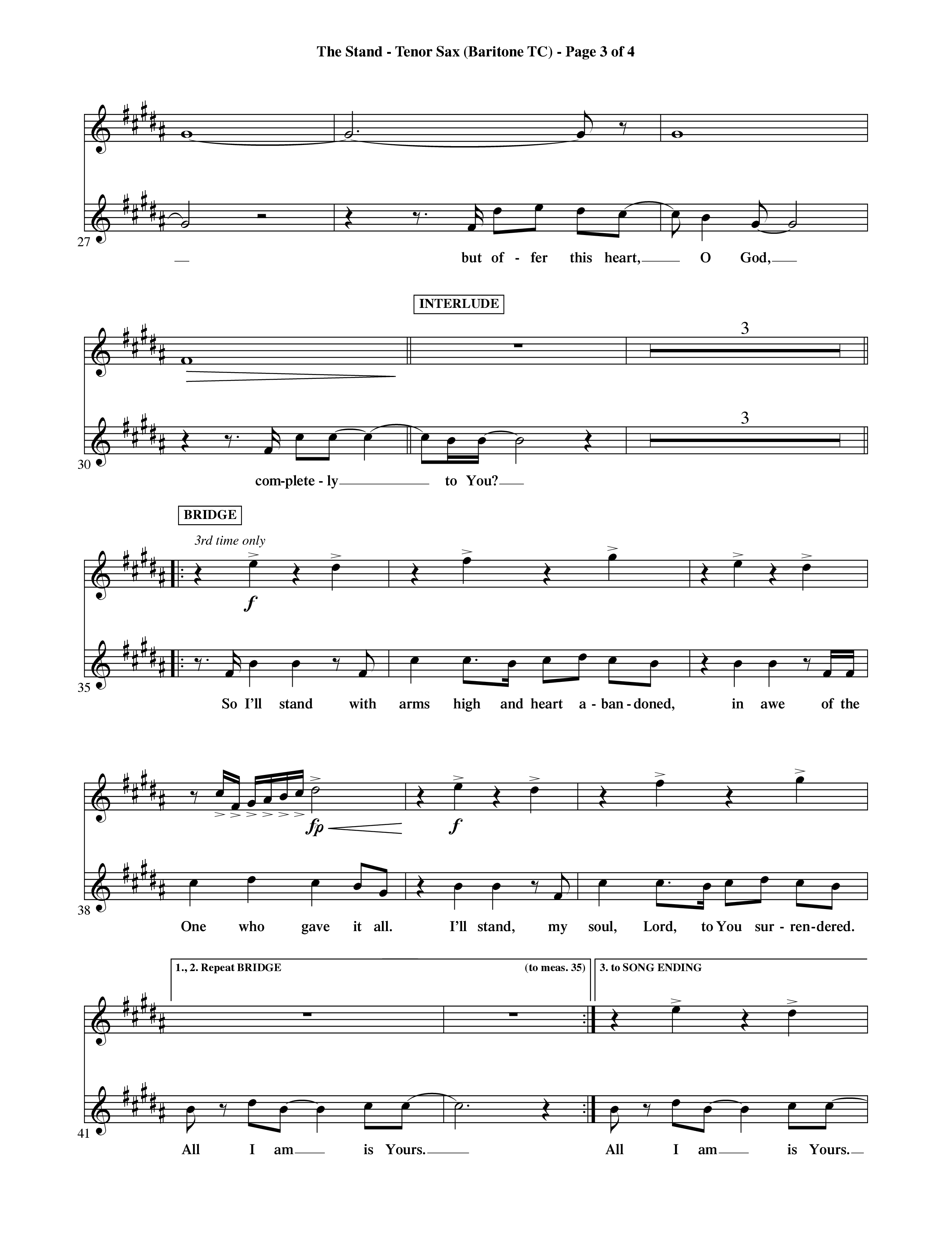The Stand (Choral Anthem SATB) Tenor Sax/Baritone T.C. (Word Music Choral / Orch. Ric Domenico)