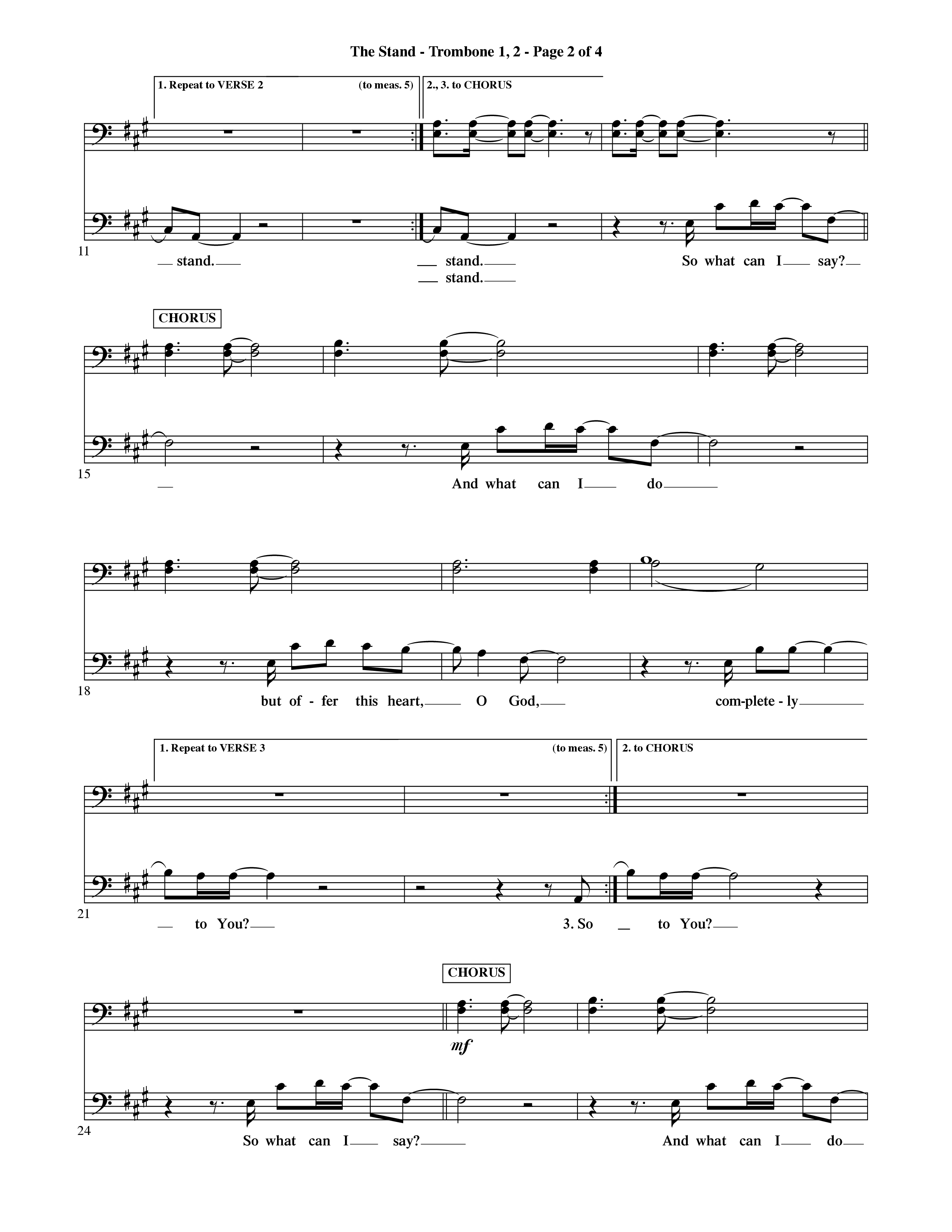 The Stand (Choral Anthem SATB) Trombone 1/2 (Word Music Choral / Orch. Ric Domenico)
