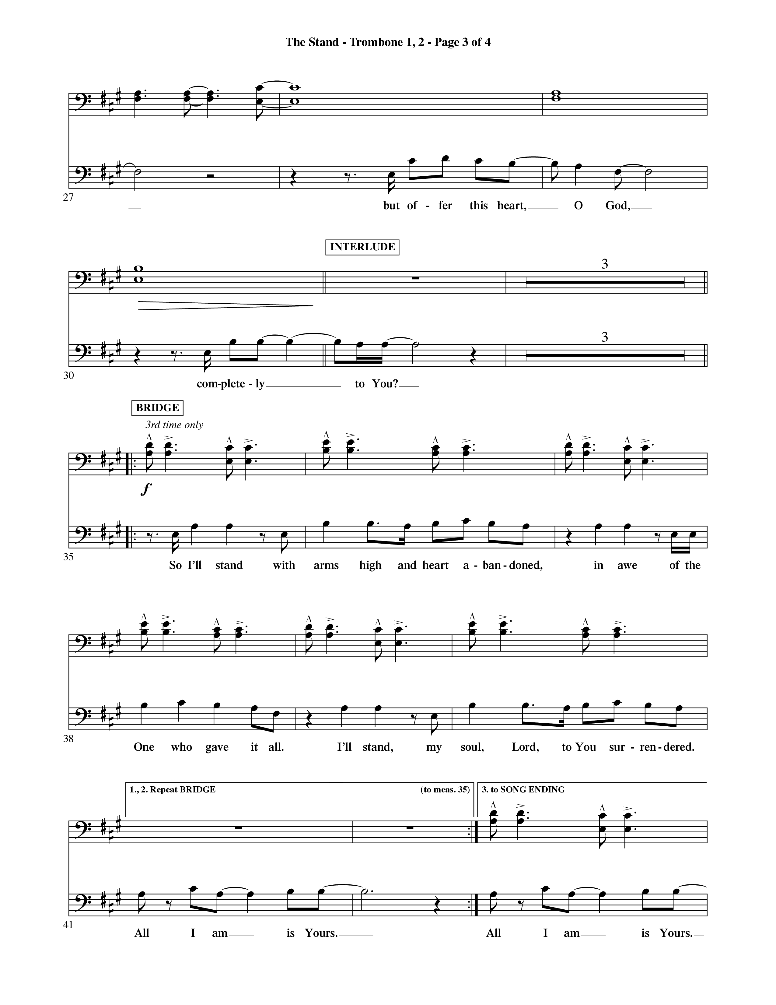 The Stand (Choral Anthem SATB) Trombone 1/2 (Word Music Choral / Orch. Ric Domenico)