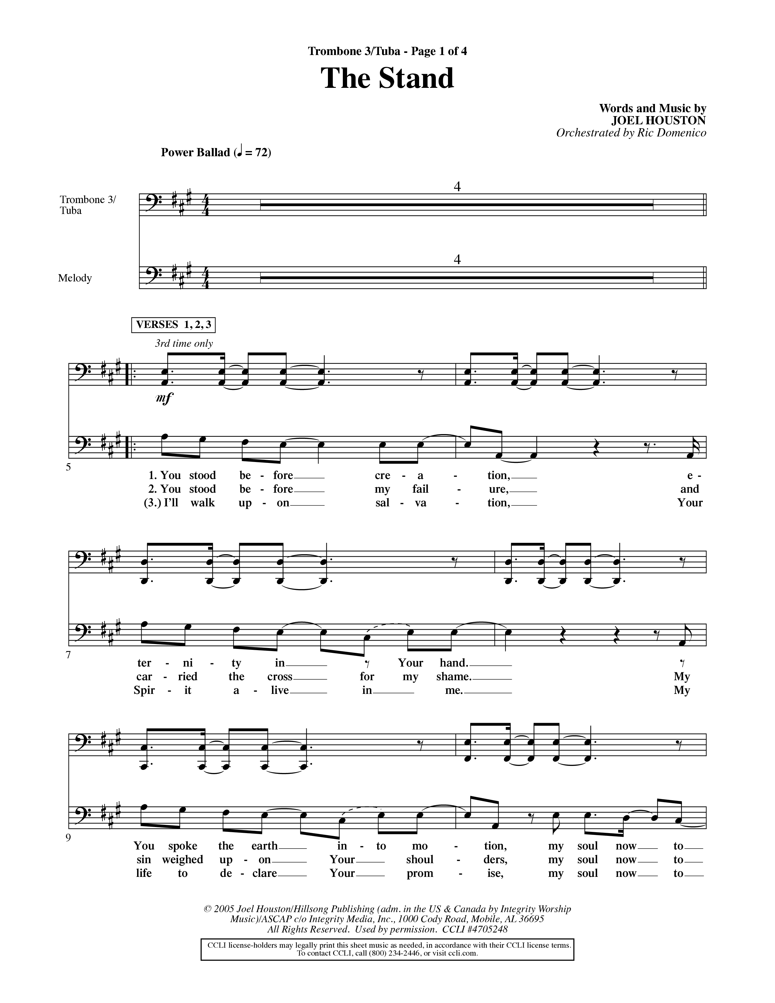 The Stand (Choral Anthem SATB) Trombone 3/Tuba (Word Music Choral / Orch. Ric Domenico)