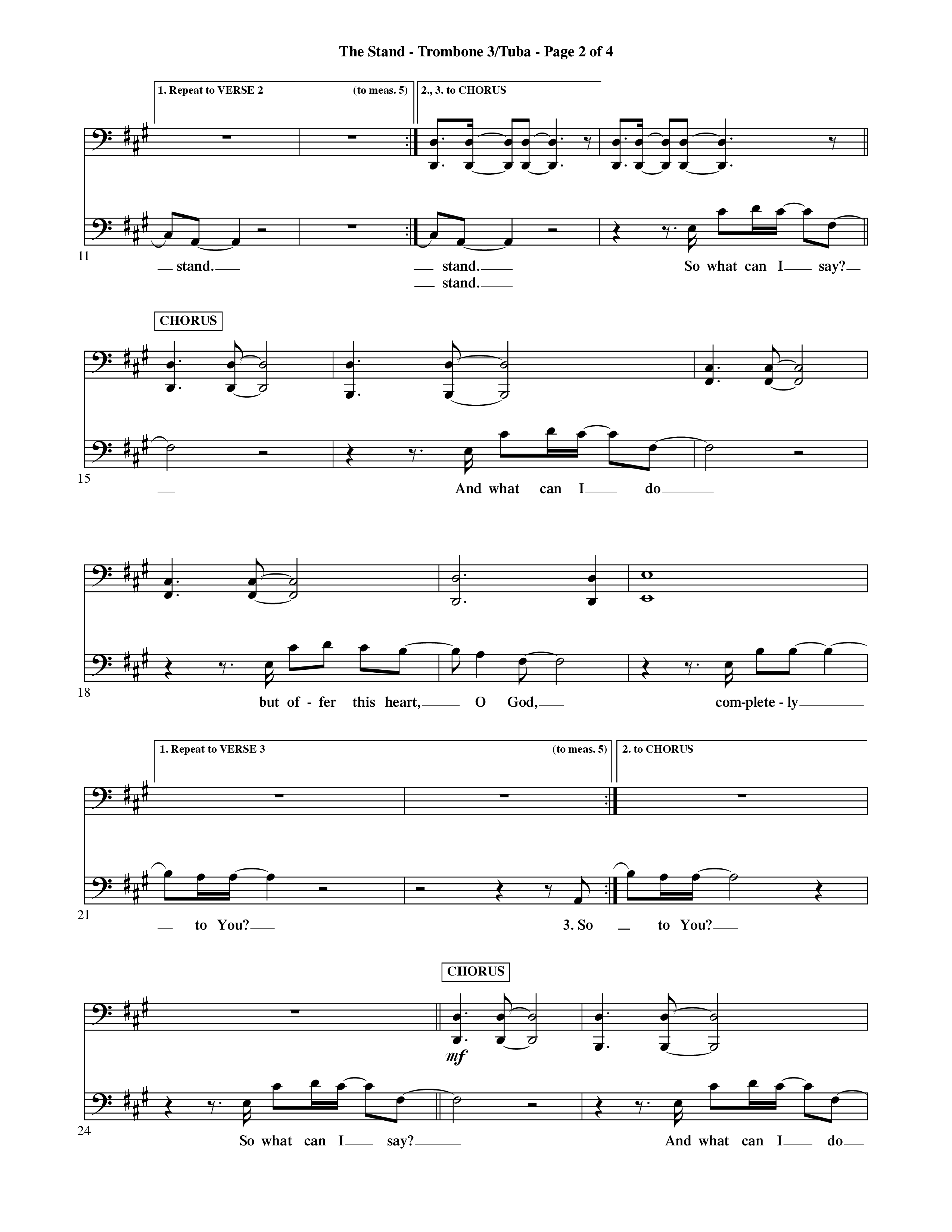 The Stand (Choral Anthem SATB) Trombone 3/Tuba (Word Music Choral / Orch. Ric Domenico)