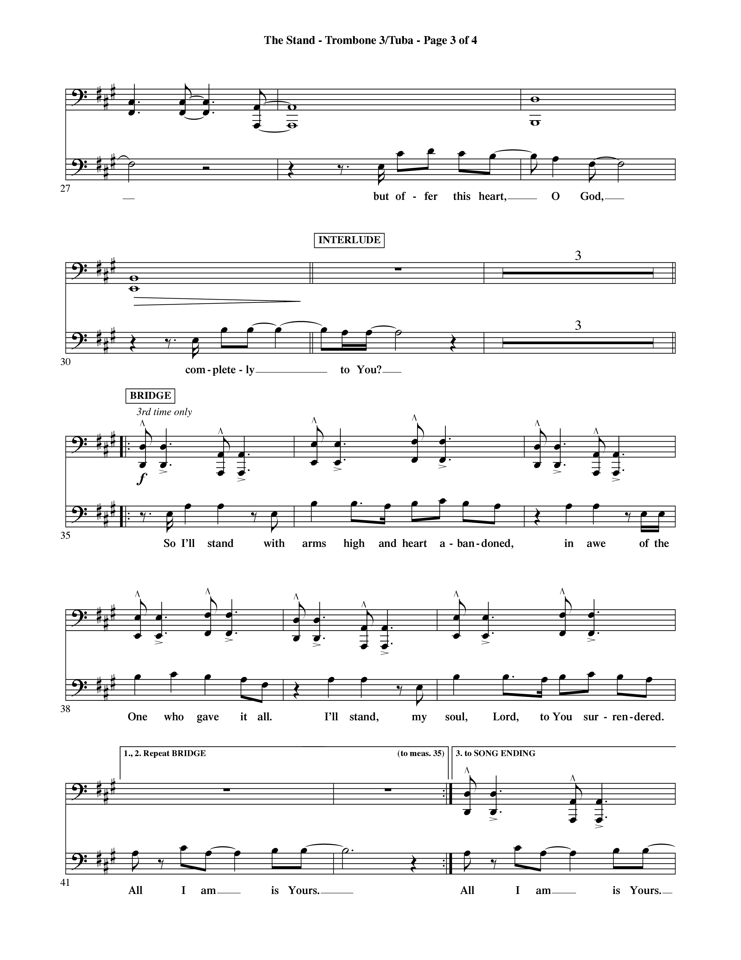 The Stand (Choral Anthem SATB) Trombone 3/Tuba (Word Music Choral / Orch. Ric Domenico)