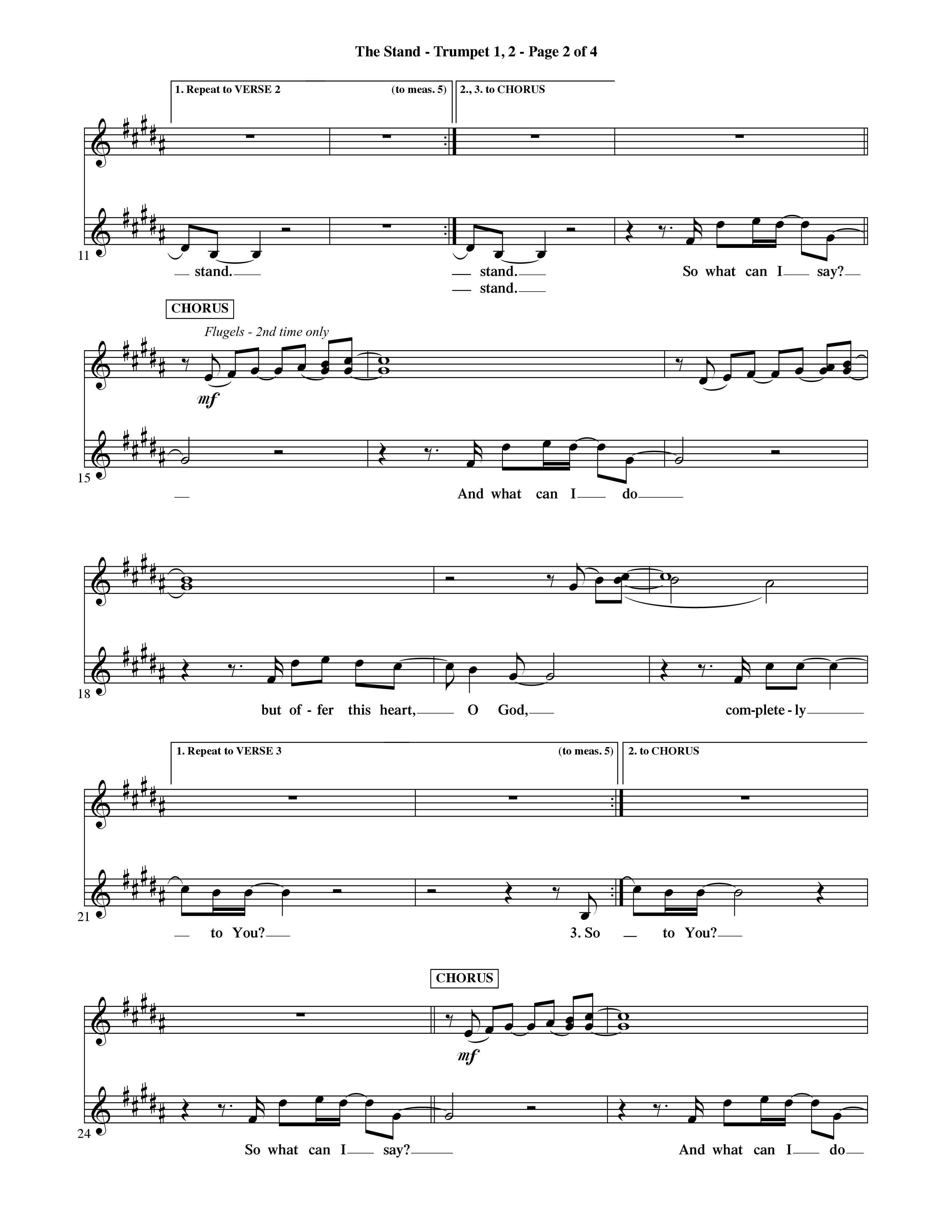 The Stand (Choral Anthem SATB) Trumpet 1,2 (Word Music Choral / Orch. Ric Domenico)