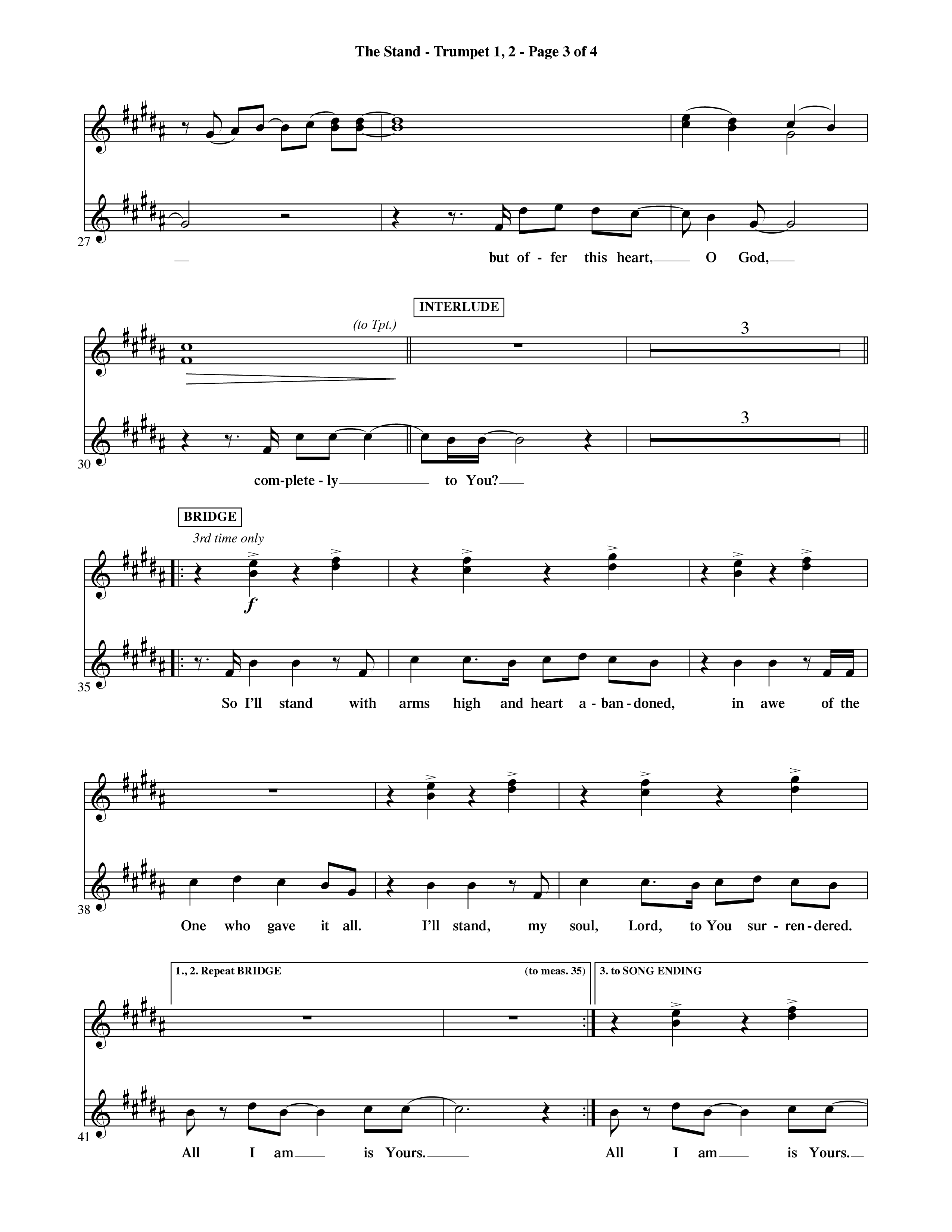 The Stand (Choral Anthem SATB) Trumpet 1,2 (Word Music Choral / Orch. Ric Domenico)