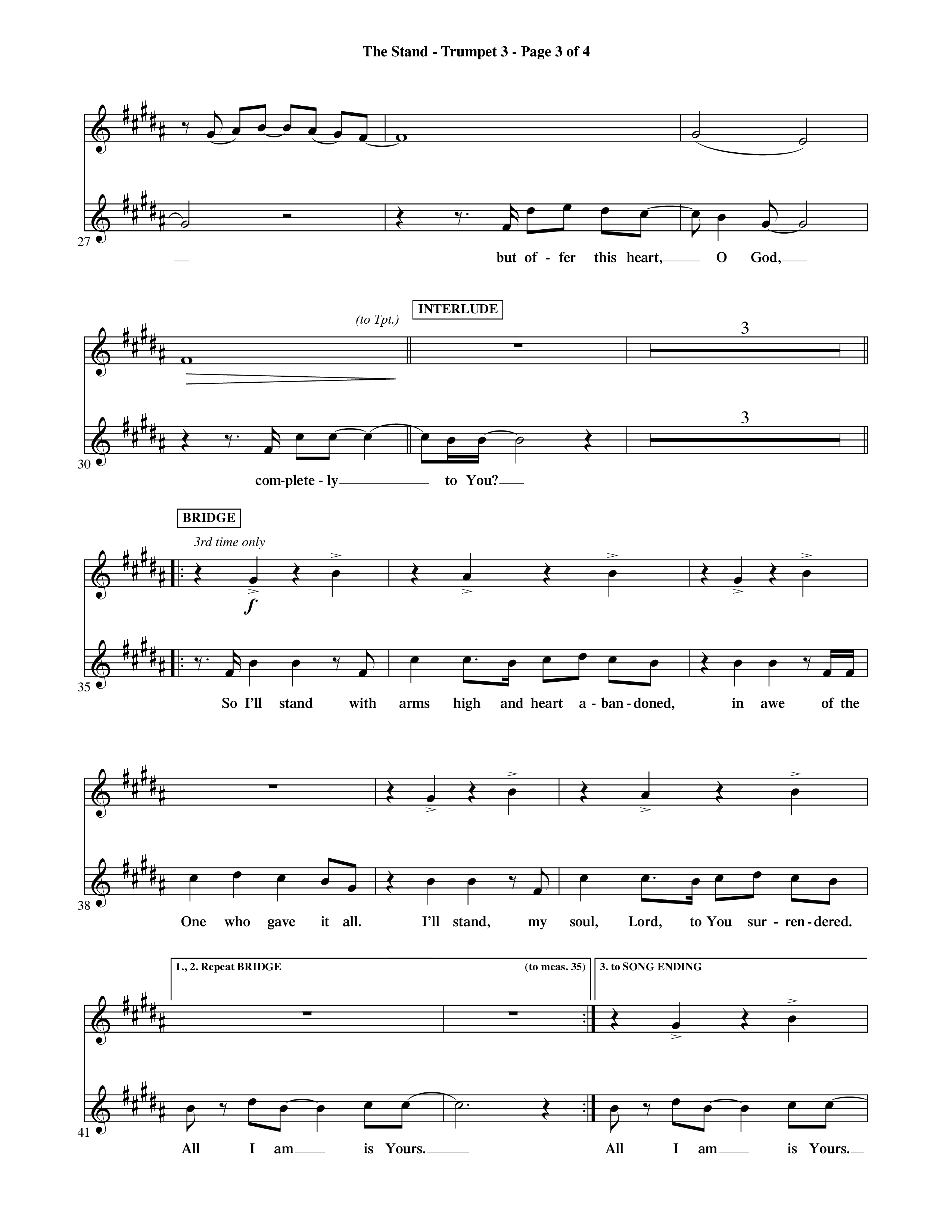 The Stand (Choral Anthem SATB) Trumpet 3 (Word Music Choral / Orch. Ric Domenico)