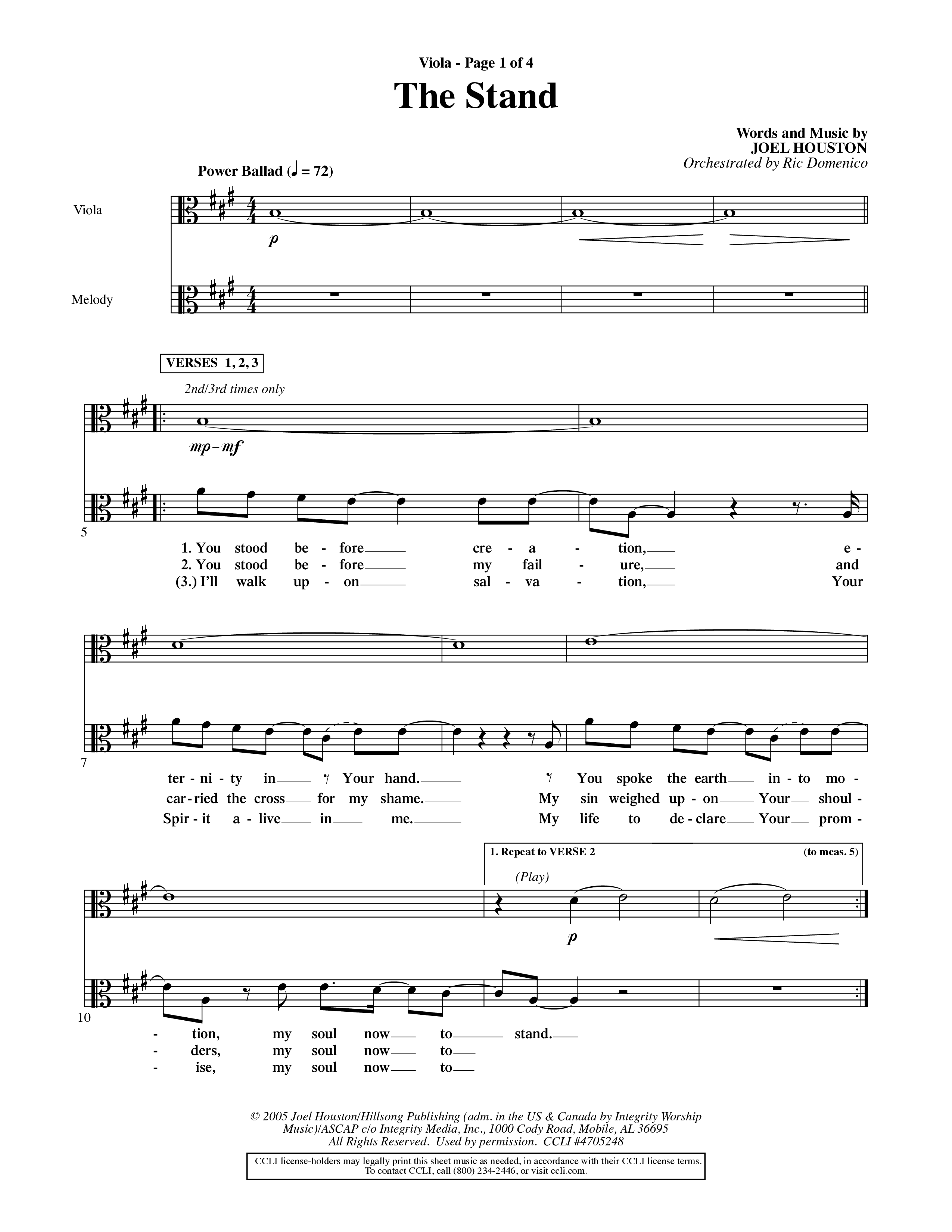 The Stand (Choral Anthem SATB) Viola (Word Music Choral / Orch. Ric Domenico)