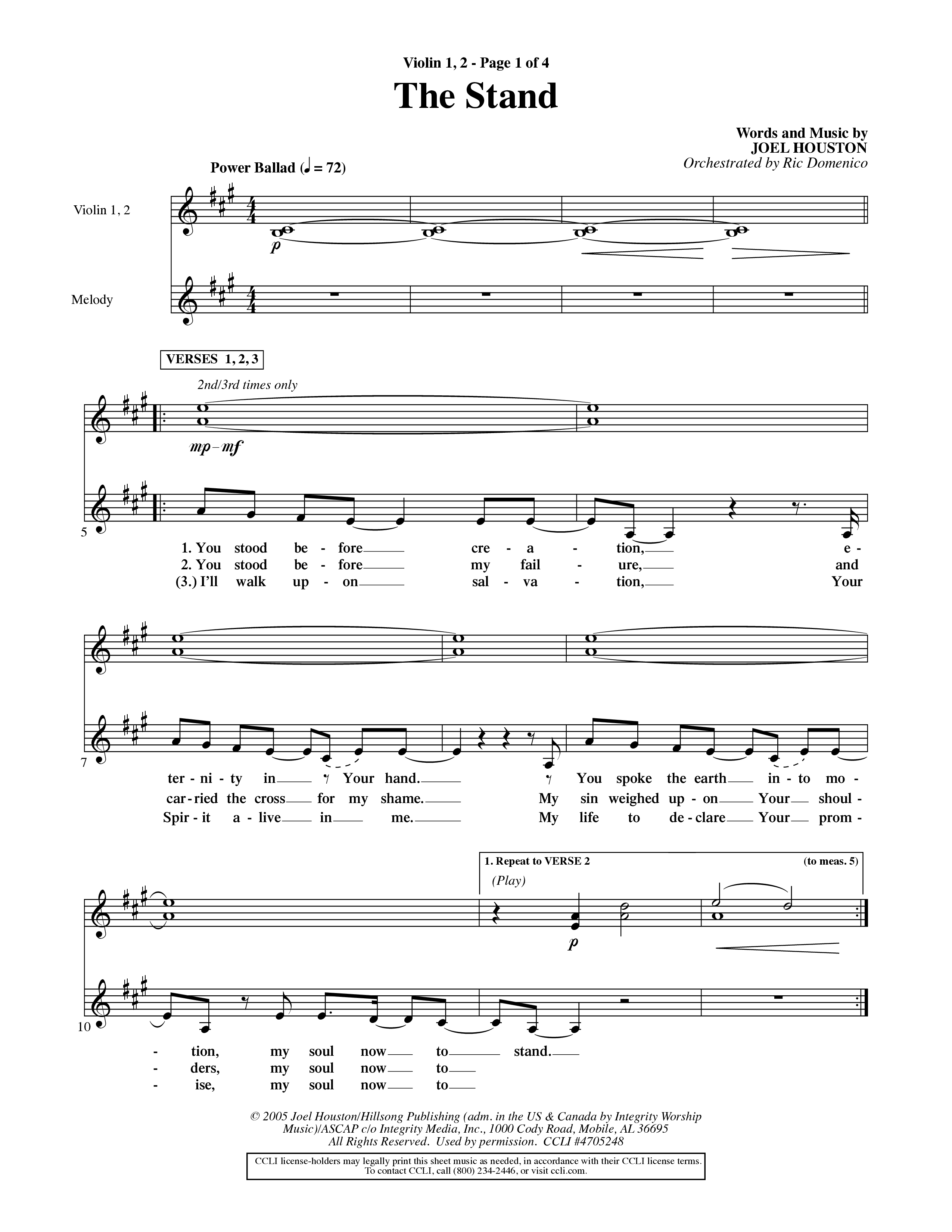 The Stand (Choral Anthem SATB) Violin 1/2 (Word Music Choral / Orch. Ric Domenico)