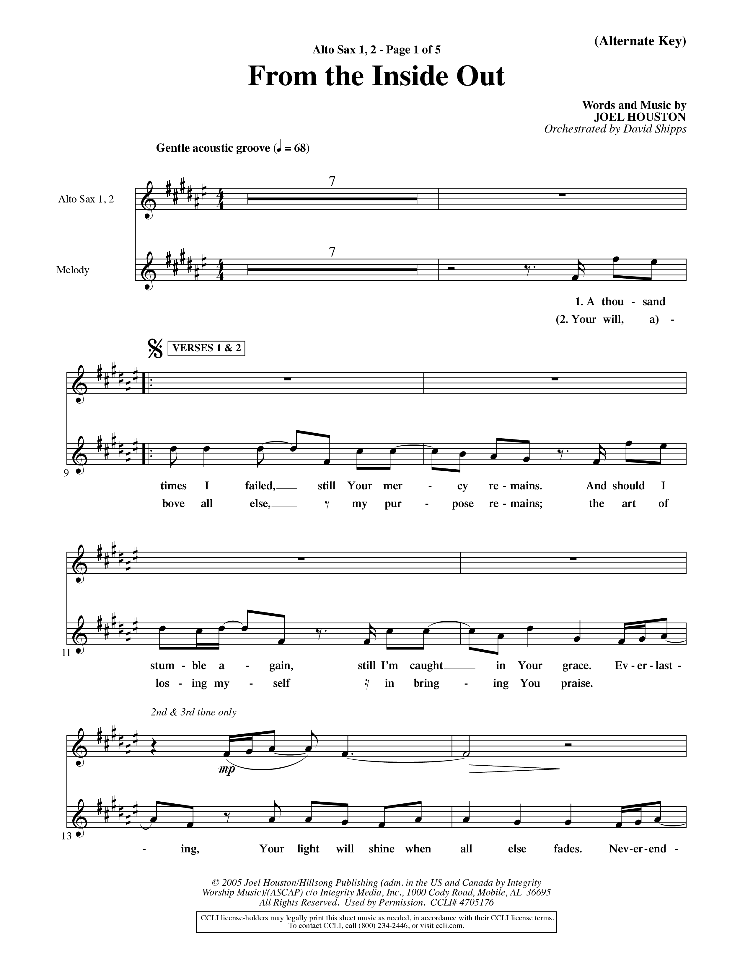 From The Inside Out (Choral Anthem SATB) Alto Sax 1/2 (Word Music Choral / Orch. David Shipps)