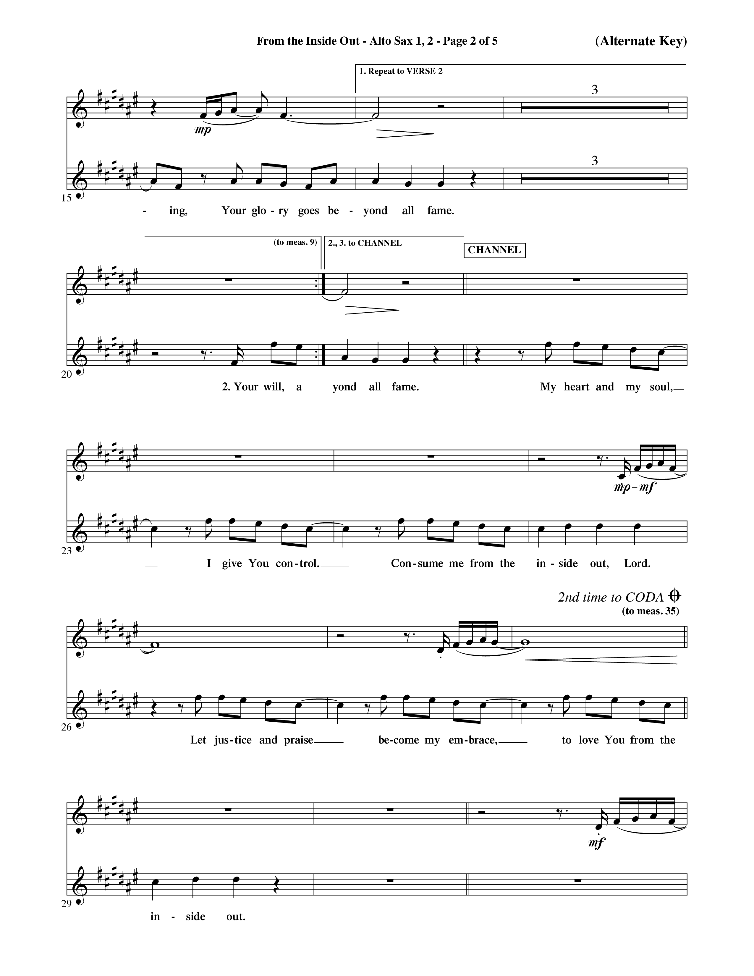From The Inside Out (Choral Anthem SATB) Alto Sax 1/2 (Word Music Choral / Orch. David Shipps)