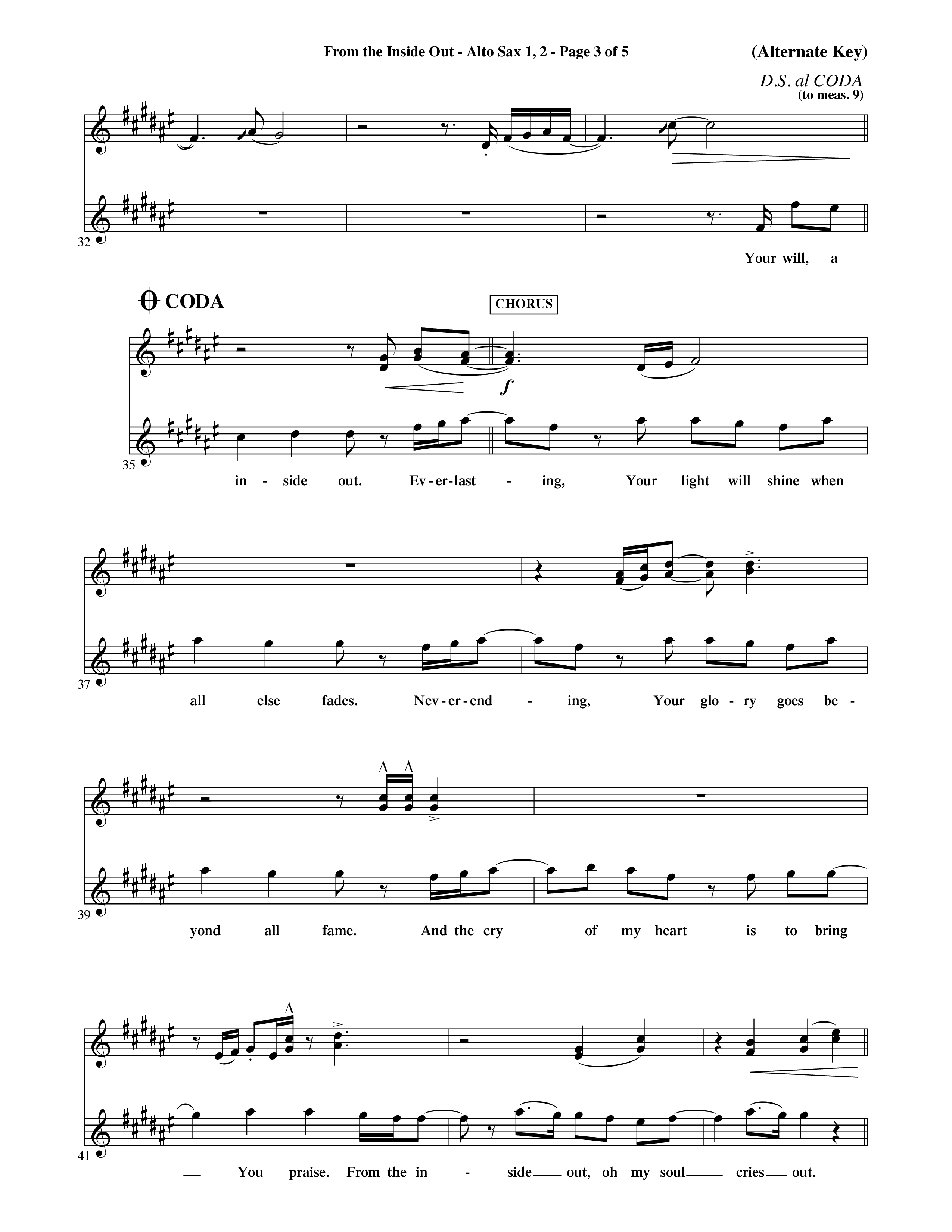 From The Inside Out (Choral Anthem SATB) Alto Sax 1/2 (Word Music Choral / Orch. David Shipps)