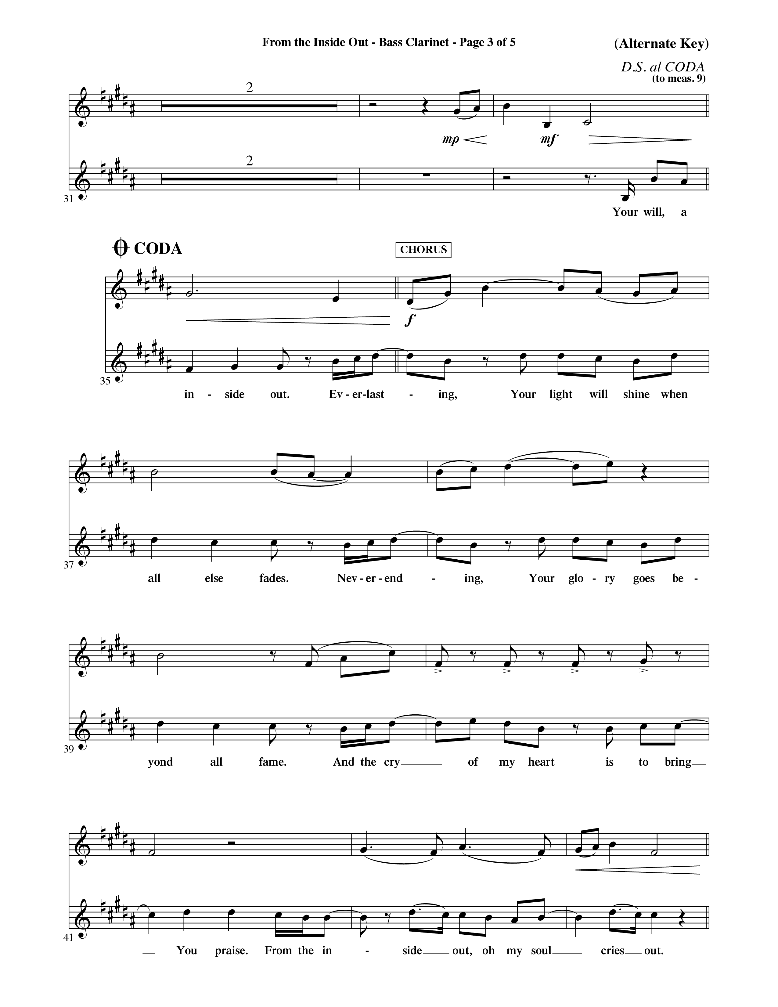 From The Inside Out (Choral Anthem SATB) Bass Clarinet (Word Music Choral / Orch. David Shipps)