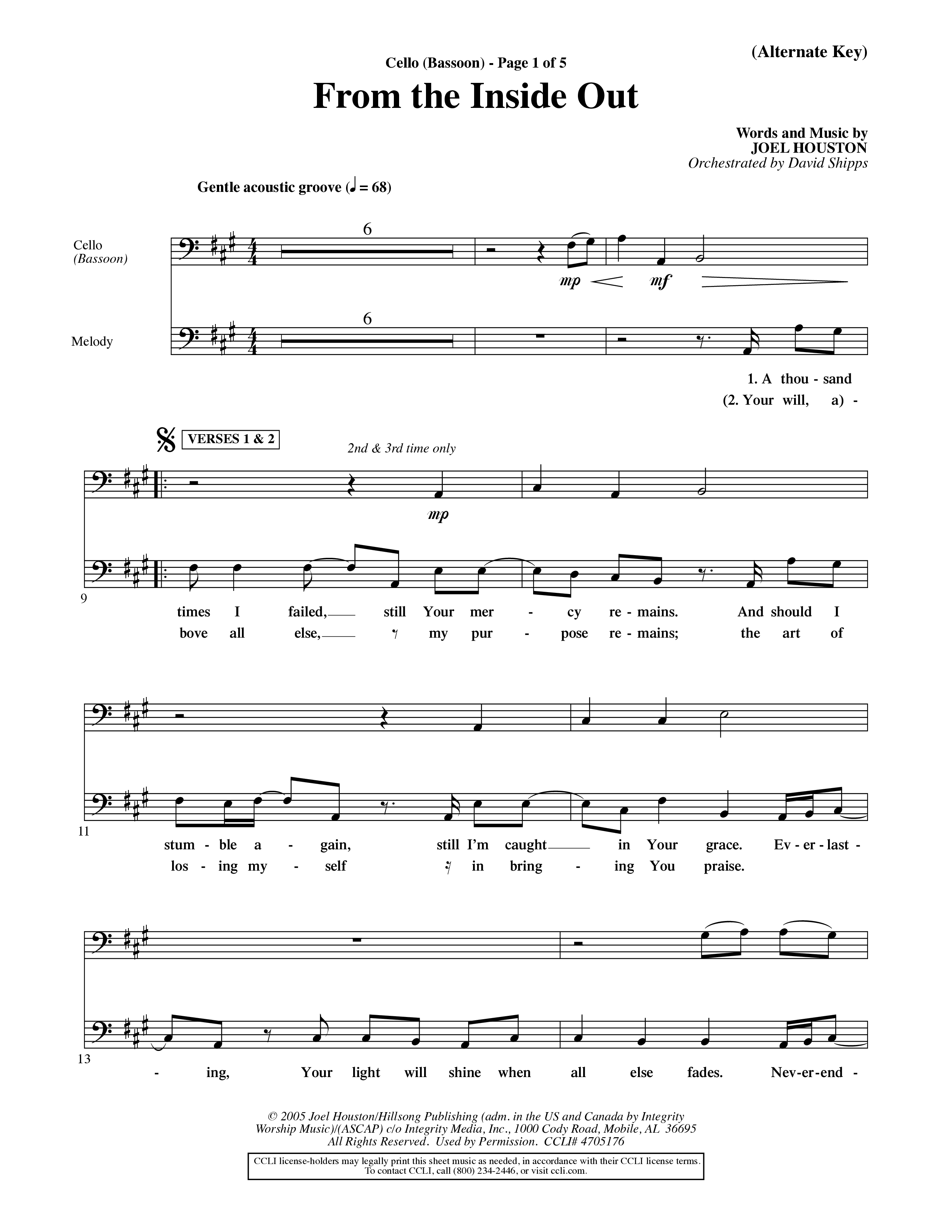 From The Inside Out (Choral Anthem SATB) Cello (Word Music Choral / Orch. David Shipps)