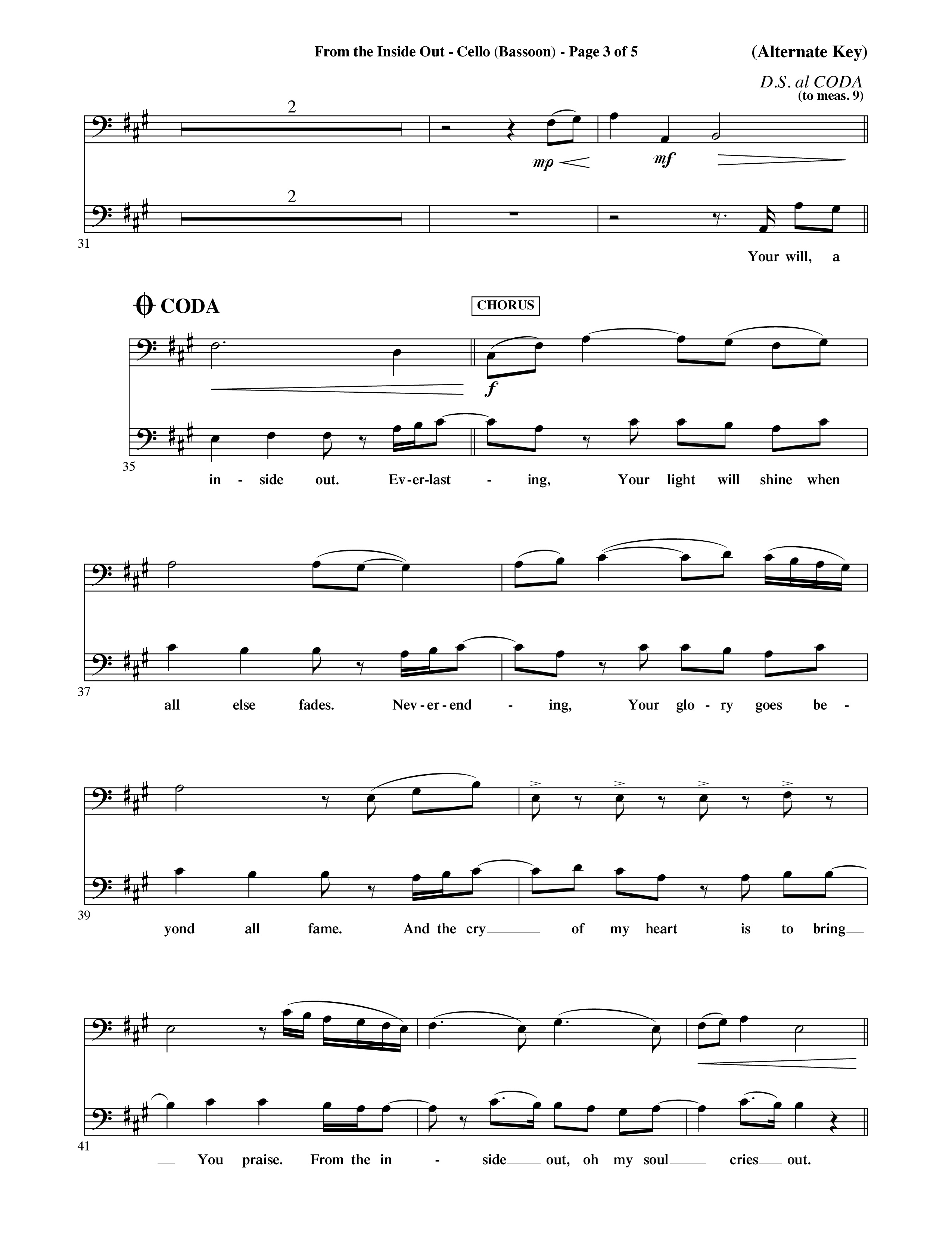 From The Inside Out (Choral Anthem SATB) Cello (Word Music Choral / Orch. David Shipps)